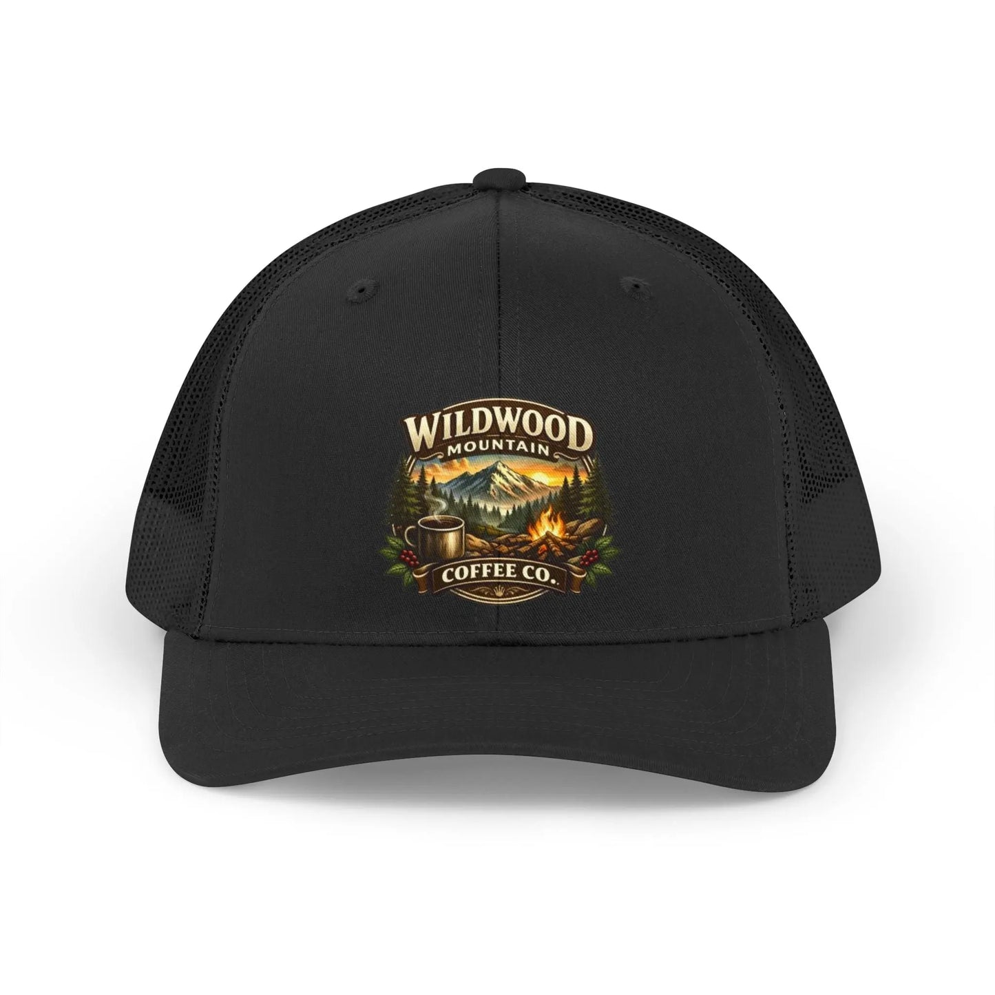 Wildwood Mountain Coffee Co Retro Trucker Hat, Vintage Camping Coffee Logo Cap Wildwood Mountain Coffee Co