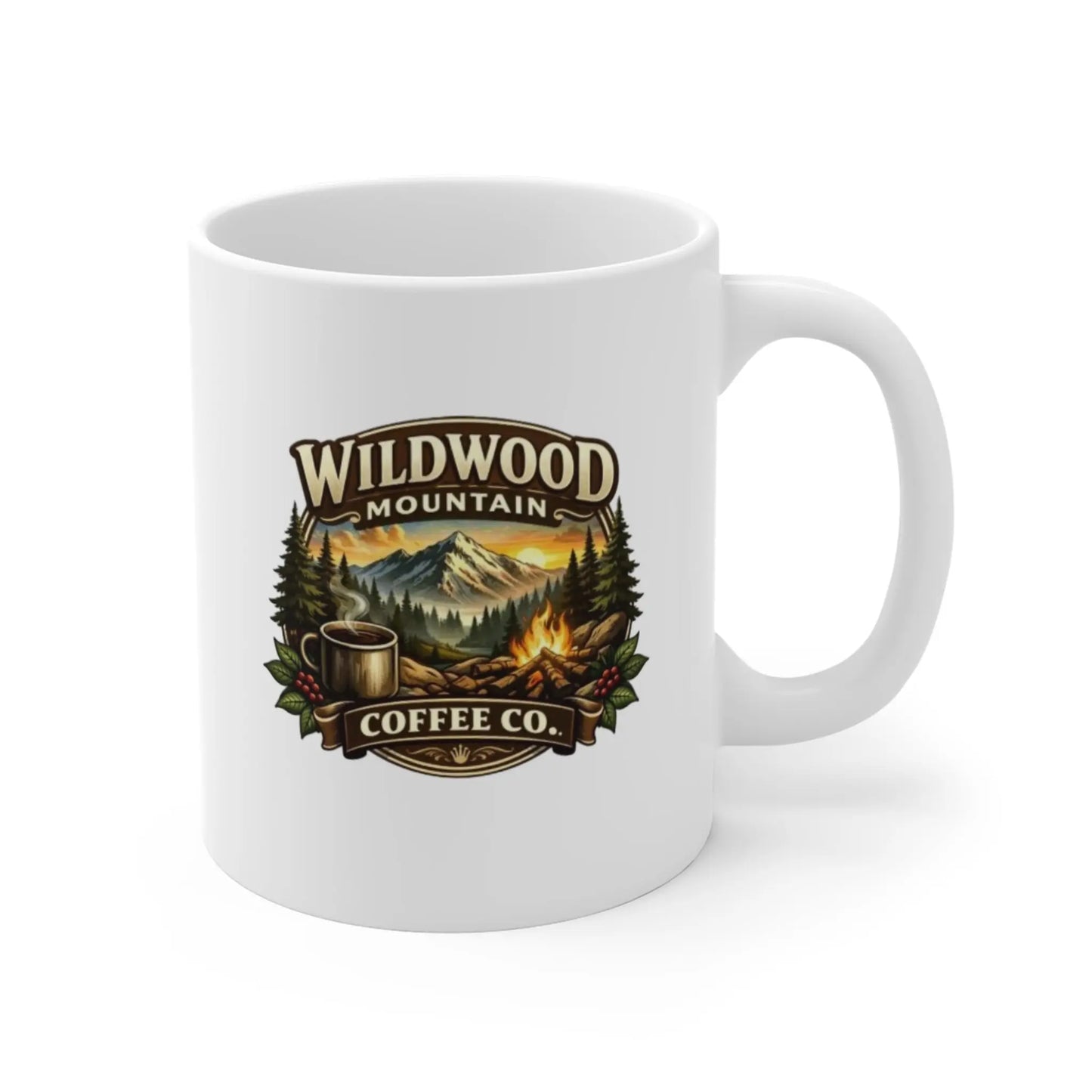 Wildwood Mountain Coffee Co. Mug, Rustic Camping Design Coffee Cup Wildwood Mountain Coffee Co