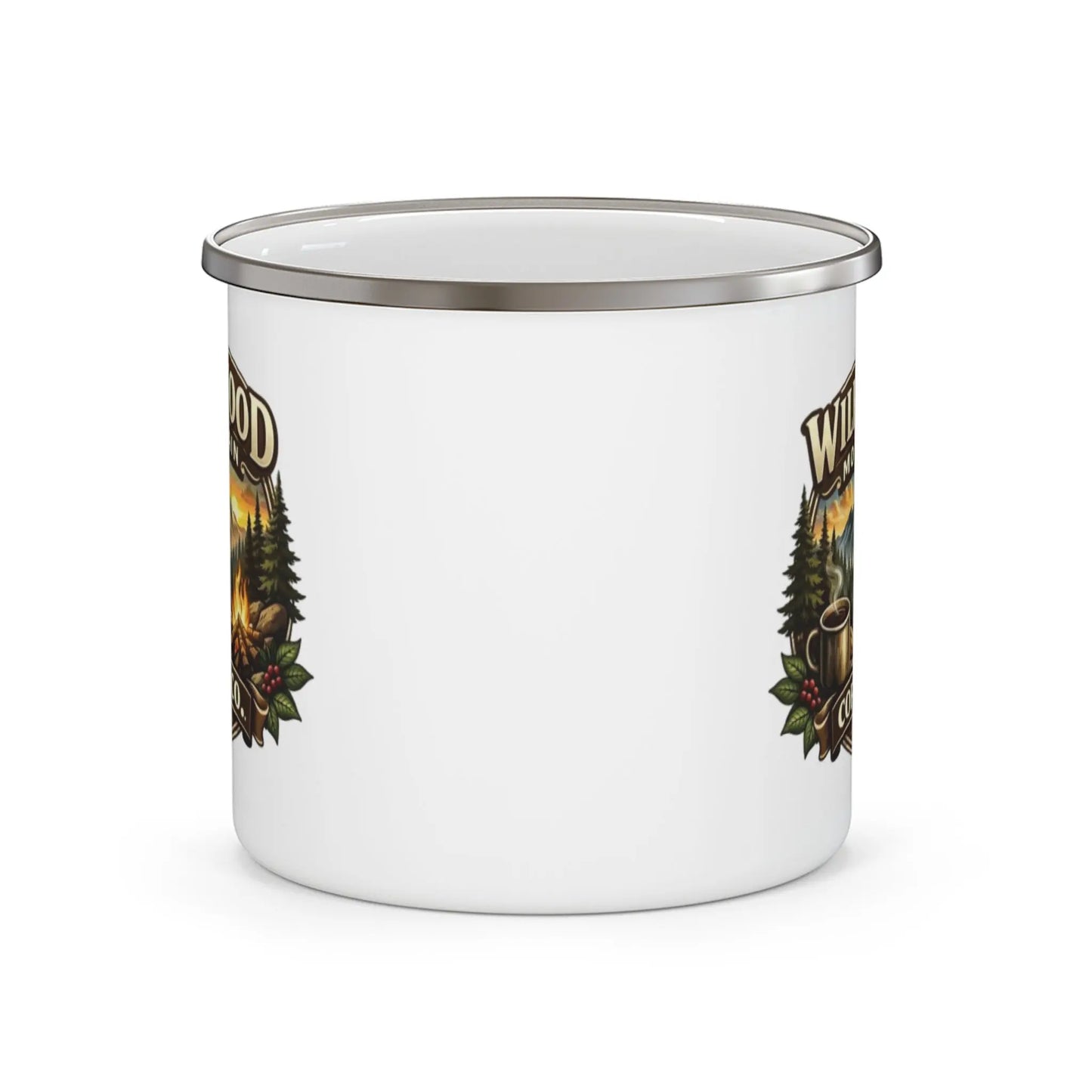 Campfire Enamel Coffee Cup, Wildwood Mountain Coffee Co Enamel Camping Mug, Vintage Outdoor Campfire Coffee Cup, Wildwood Mountain Coffee Co