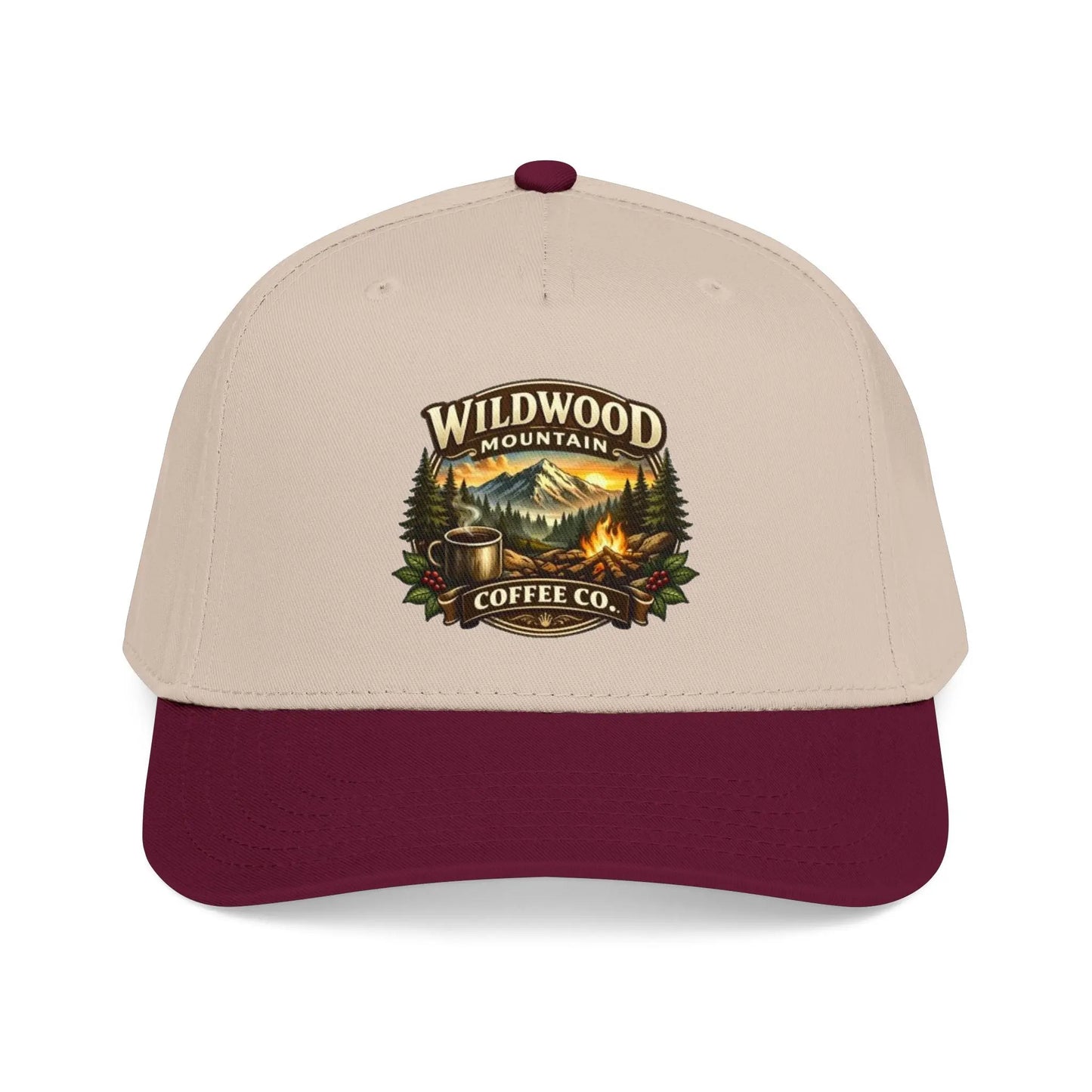 Wildwood Mountain Coffee Co Baseball Cap, Outdoor Campfire Coffee Hat, Mid Profile Baseball Cap Wildwood Mountain Coffee Co