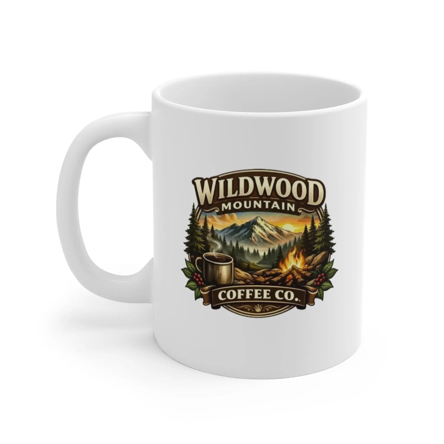 Wildwood Mountain Coffee Co. Mug, Rustic Camping Design Coffee Cup Wildwood Mountain Coffee Co