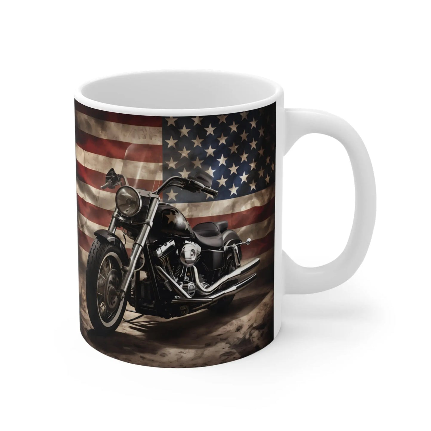Personalized American Flag Motorcycle Mug, Patriotic Biker Coffee Cup Wildwood Mountain Coffee Co