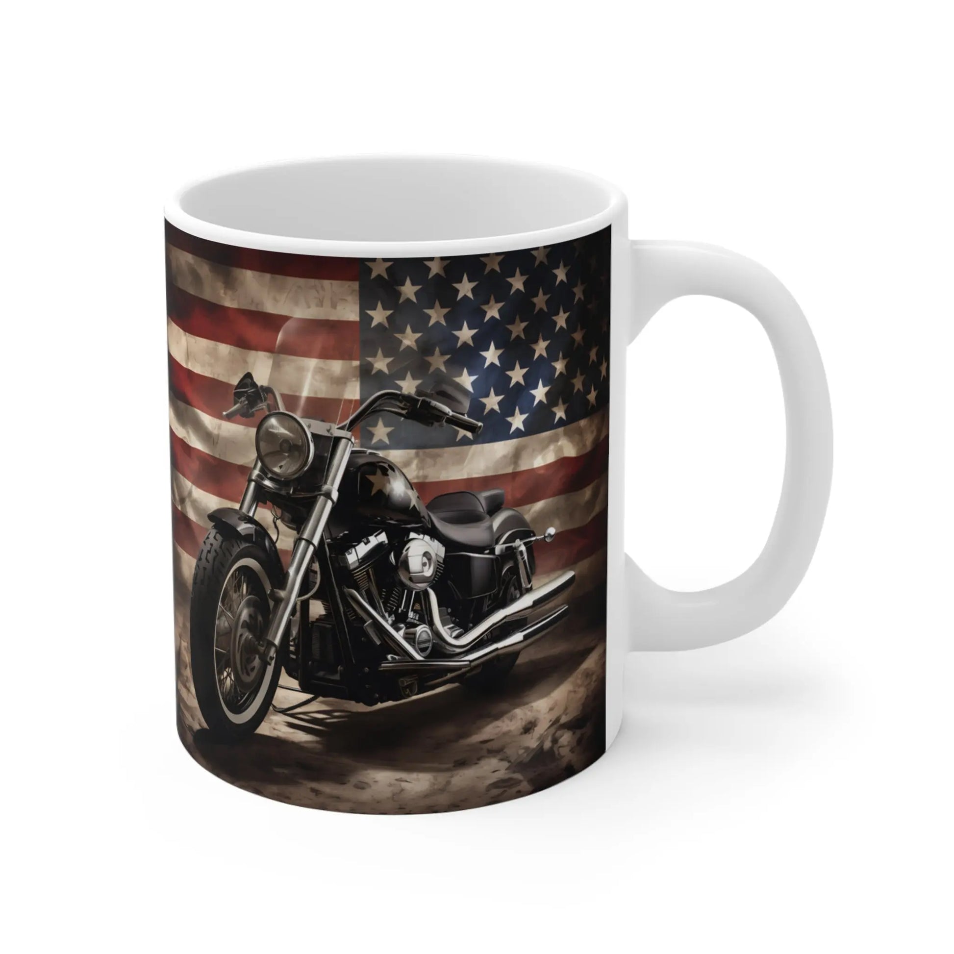 Personalized American Flag Motorcycle Mug, Patriotic Biker Coffee Cup Wildwood Mountain Coffee Co