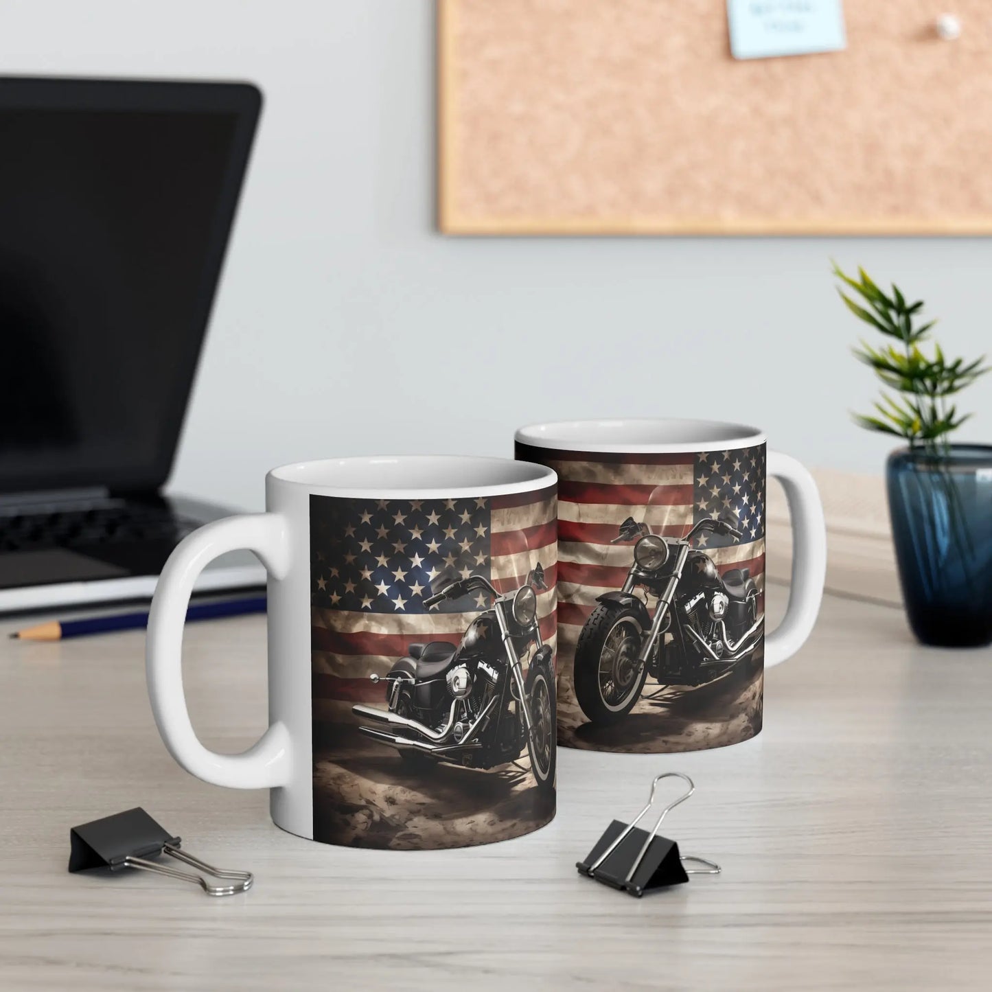 Personalized American Flag Motorcycle Mug, Patriotic Biker Coffee Cup Wildwood Mountain Coffee Co