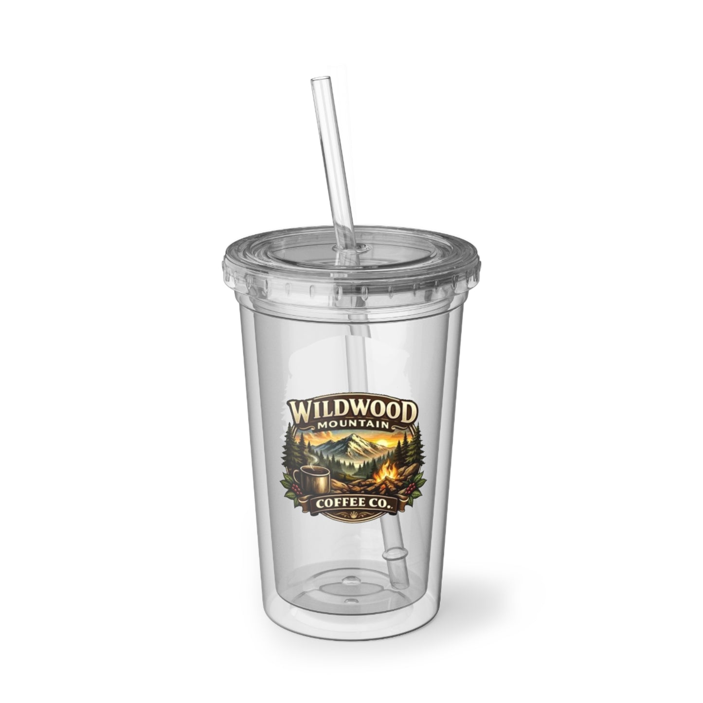 Wildwood Mountain Coffee Co Acrylic Tumbler with Straw, Reusable Iced Coffee Cup