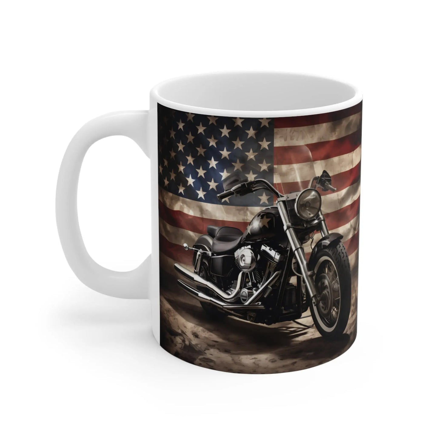 Personalized American Flag Motorcycle Mug, Patriotic Biker Coffee Cup Wildwood Mountain Coffee Co