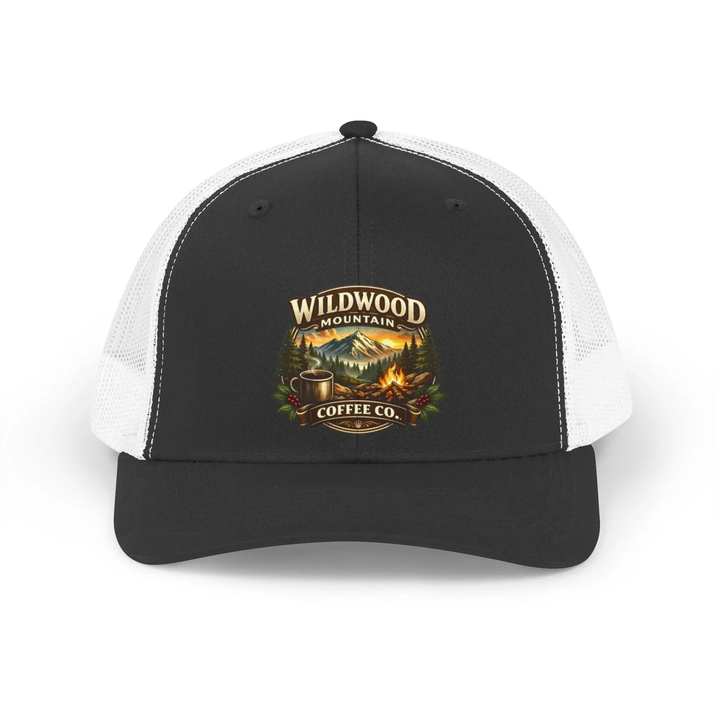 Wildwood Mountain Coffee Co Retro Trucker Hat, Vintage Camping Coffee Logo Cap Wildwood Mountain Coffee Co