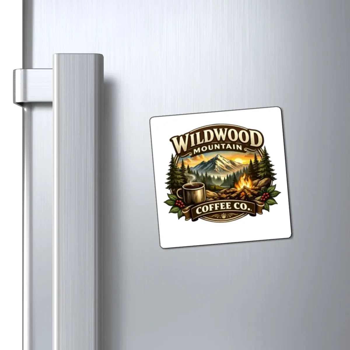 Wildwood Mountain Coffee Co Magnet, Camping & Coffee Refrigerator Logo Magnet Wildwood Mountain Coffee Co