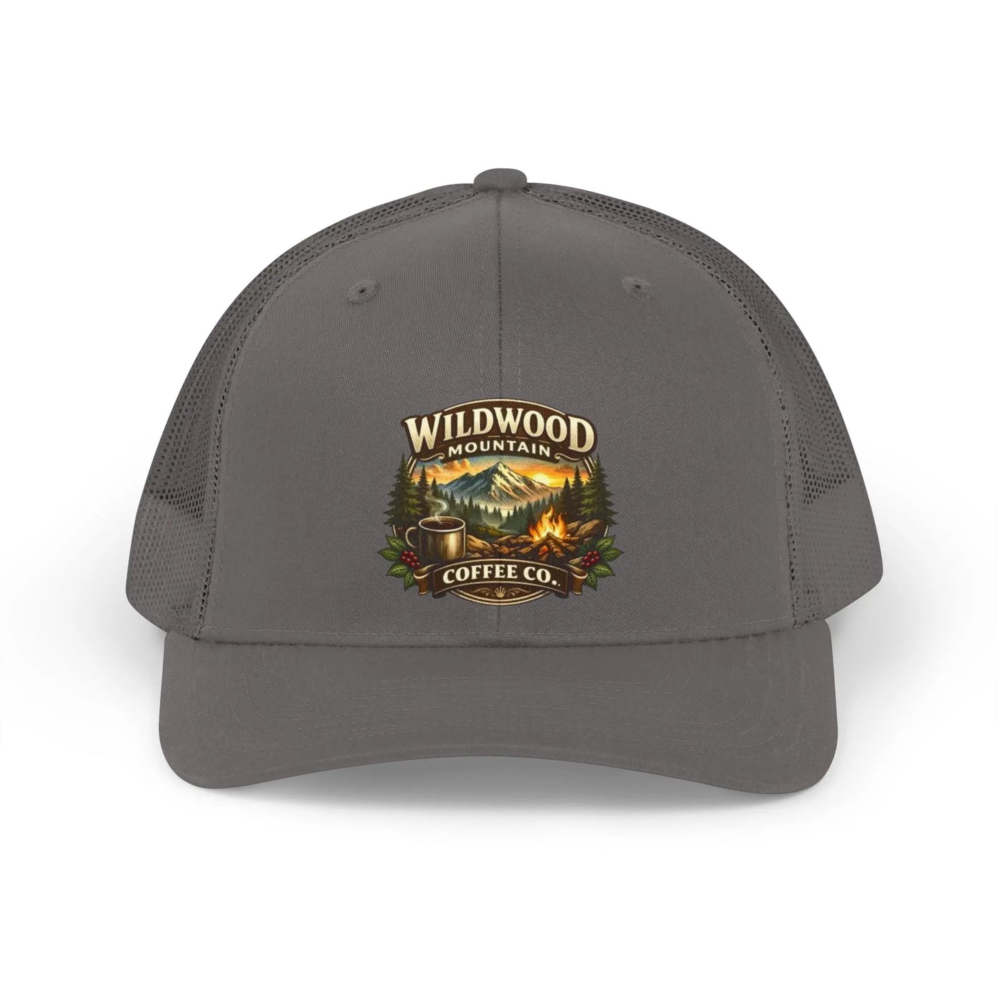 Wildwood Mountain Coffee Co Retro Trucker Hat, Vintage Camping Coffee Logo Cap Wildwood Mountain Coffee Co