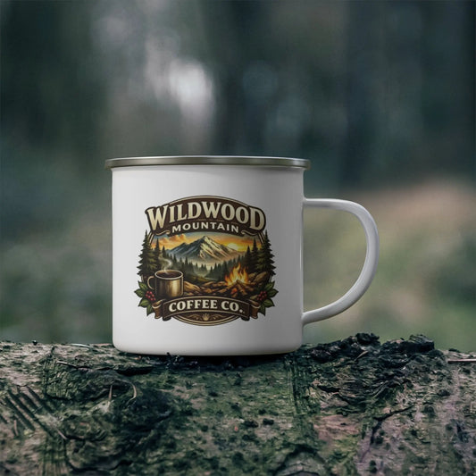 Campfire Enamel Coffee Cup, Wildwood Mountain Coffee Co Enamel Camping Mug, Vintage Outdoor Campfire Coffee Cup, Wildwood Mountain Coffee Co
