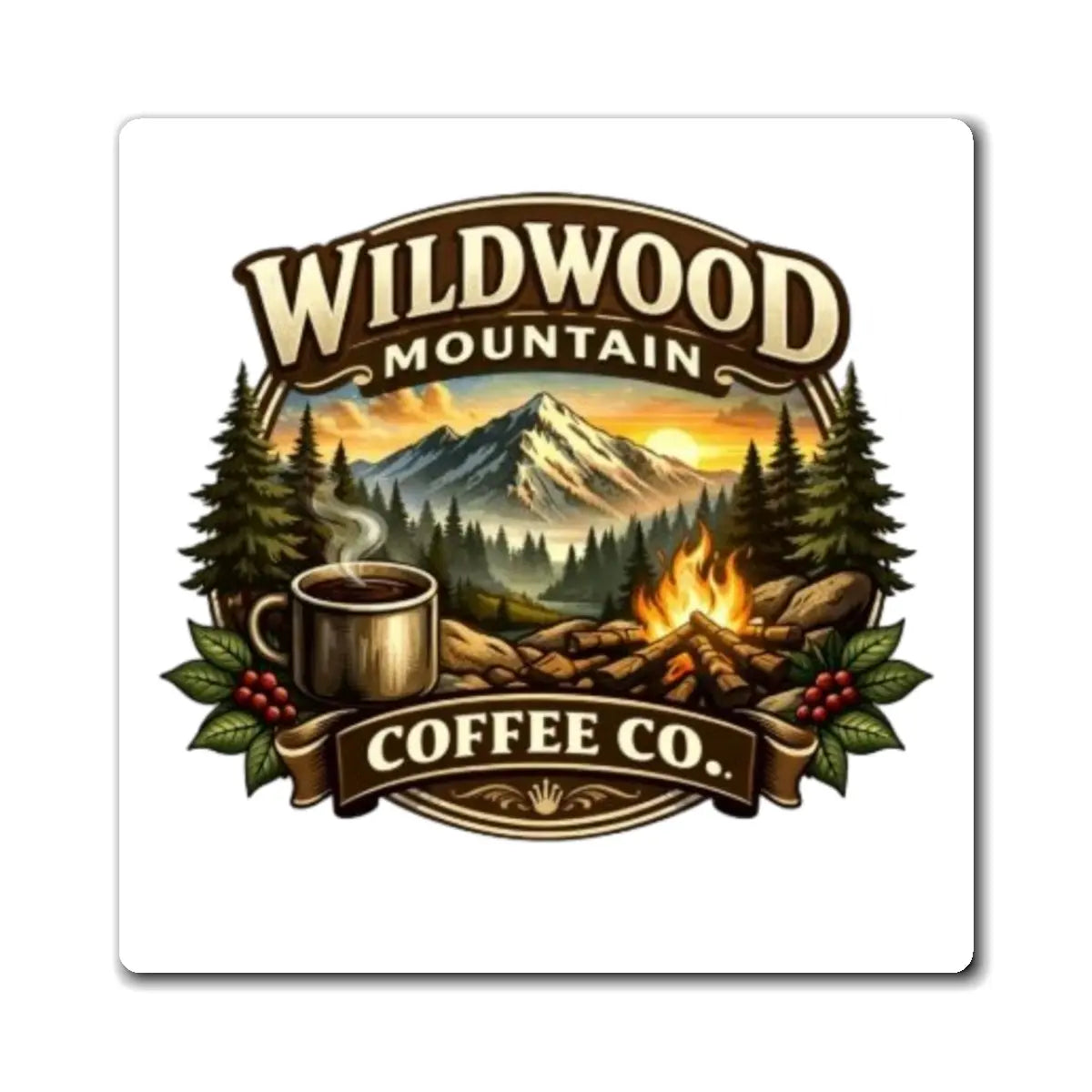 Wildwood Mountain Coffee Co Magnet, Camping & Coffee Refrigerator Logo Magnet Wildwood Mountain Coffee Co