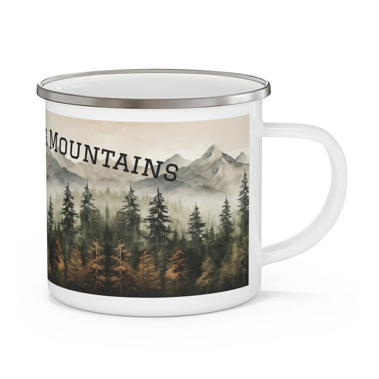 Take Me To The Mountains Mug, Mountain Landscape Enamel Camping Mug, Nature and Outdoor Lover’s Adventure Coffee Cup Wildwood Mountain Coffee Co