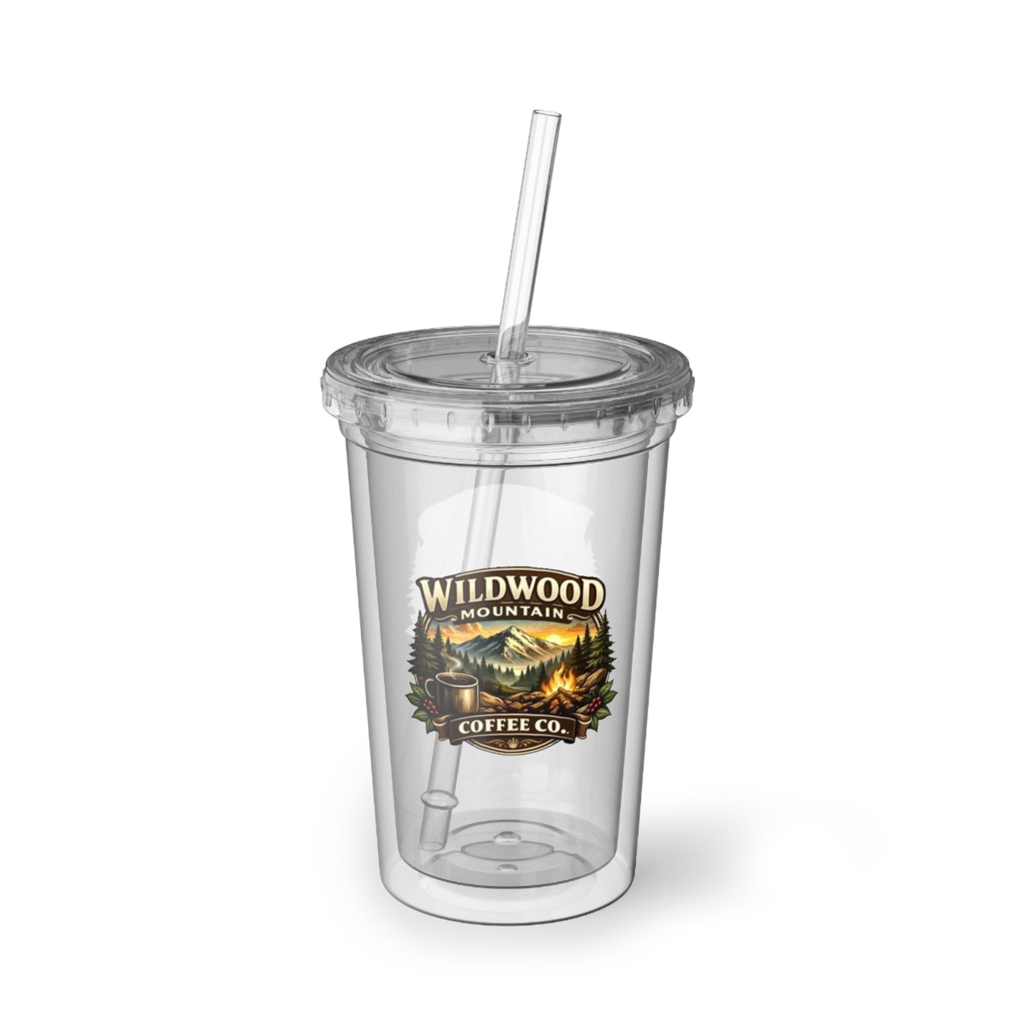 Wildwood Mountain Coffee Co Acrylic Tumbler with Straw, Reusable Iced Coffee Cup