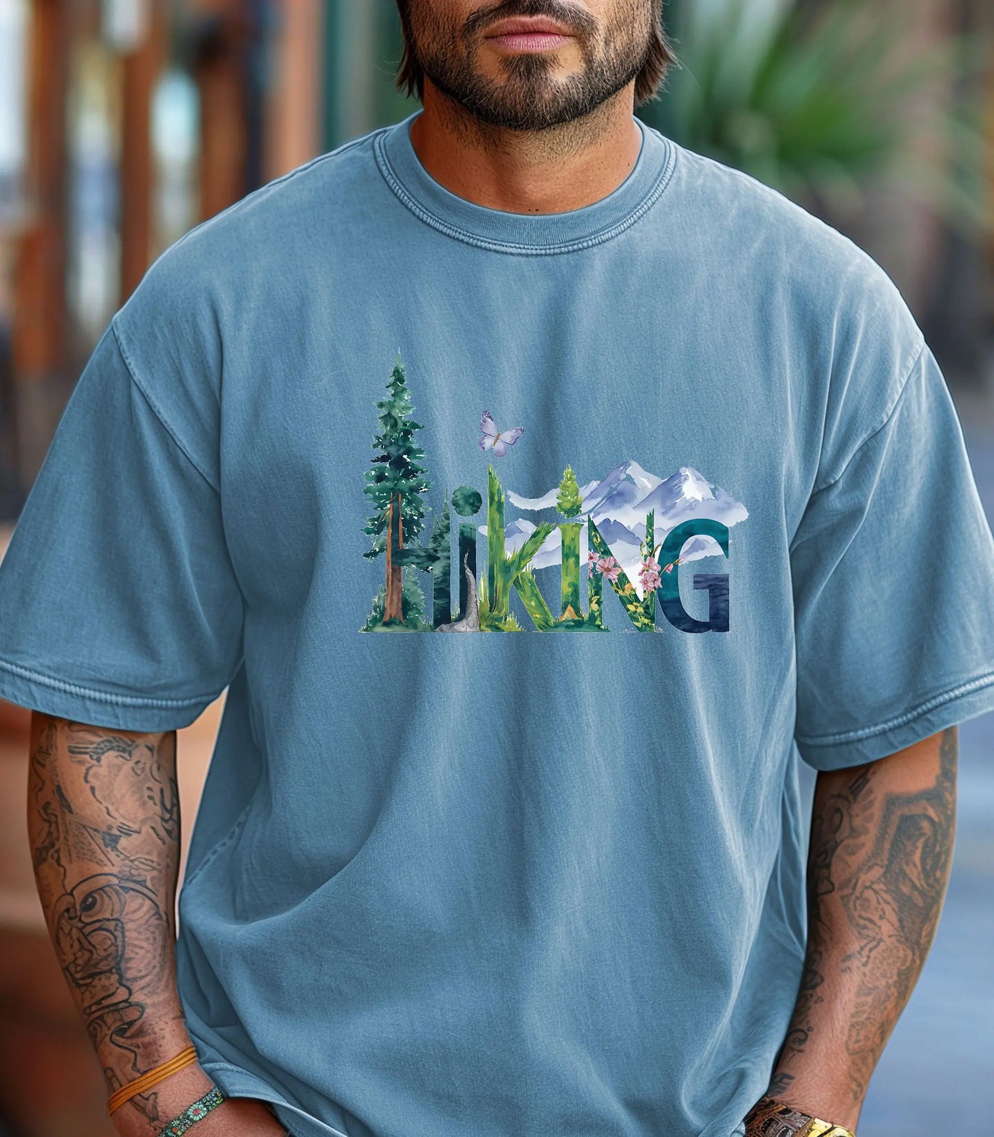 Nature-Inspired Hiking T-Shirt, Scenic Wilderness Lettering Tee Printify