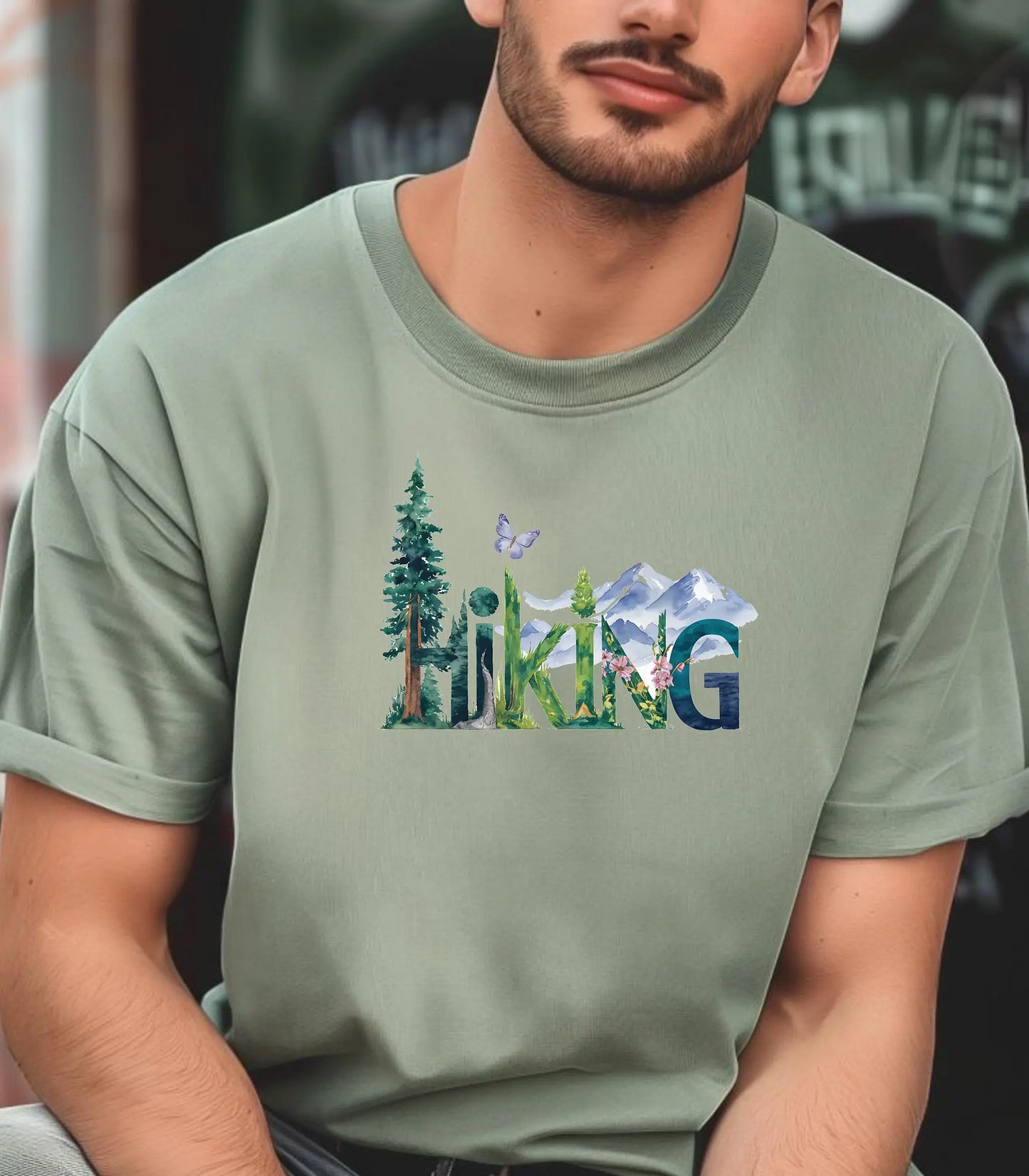 Nature-Inspired Hiking T-Shirt, Scenic Wilderness Lettering Tee Printify