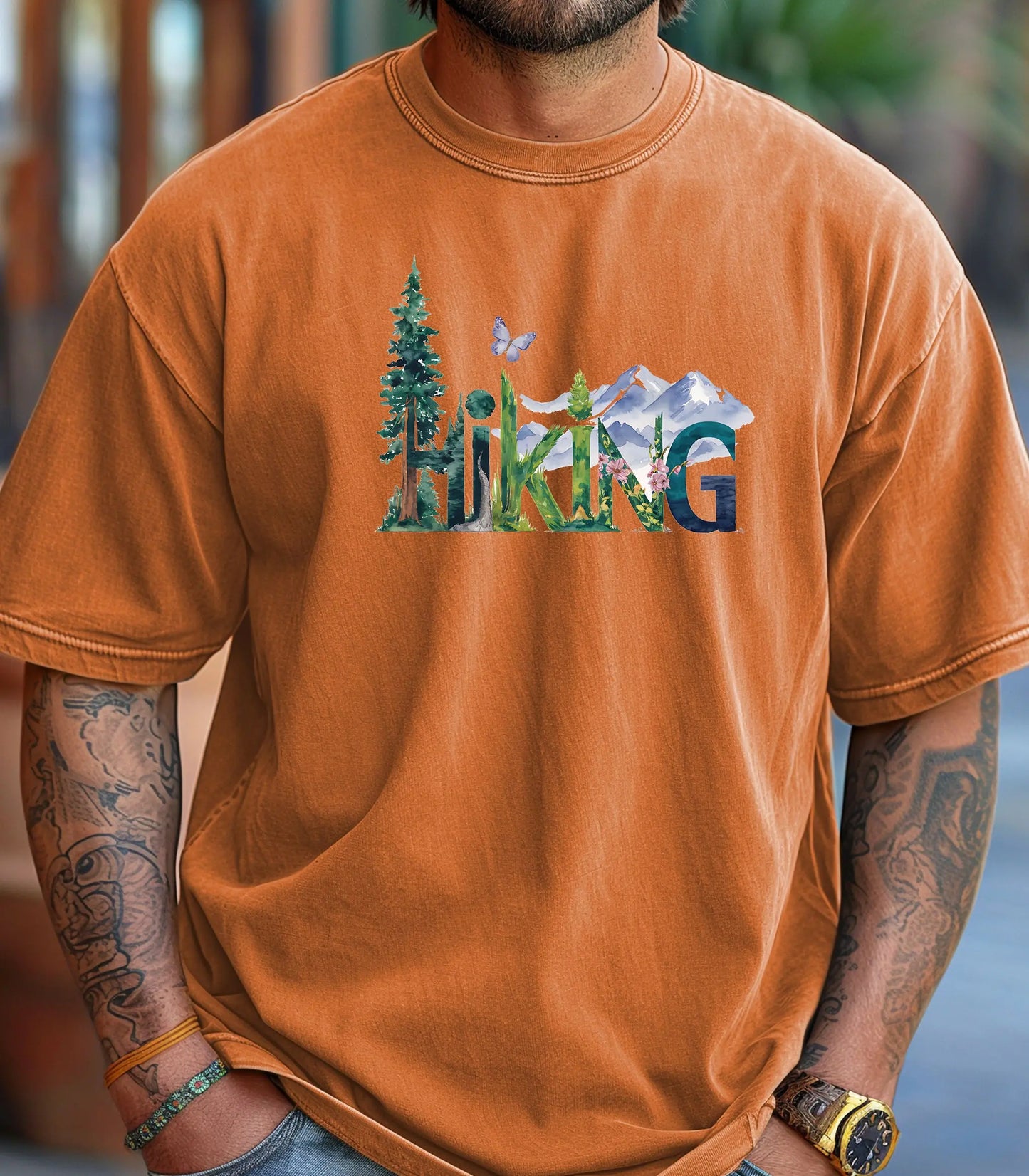 Nature-Inspired Hiking T-Shirt, Scenic Wilderness Lettering Tee Printify