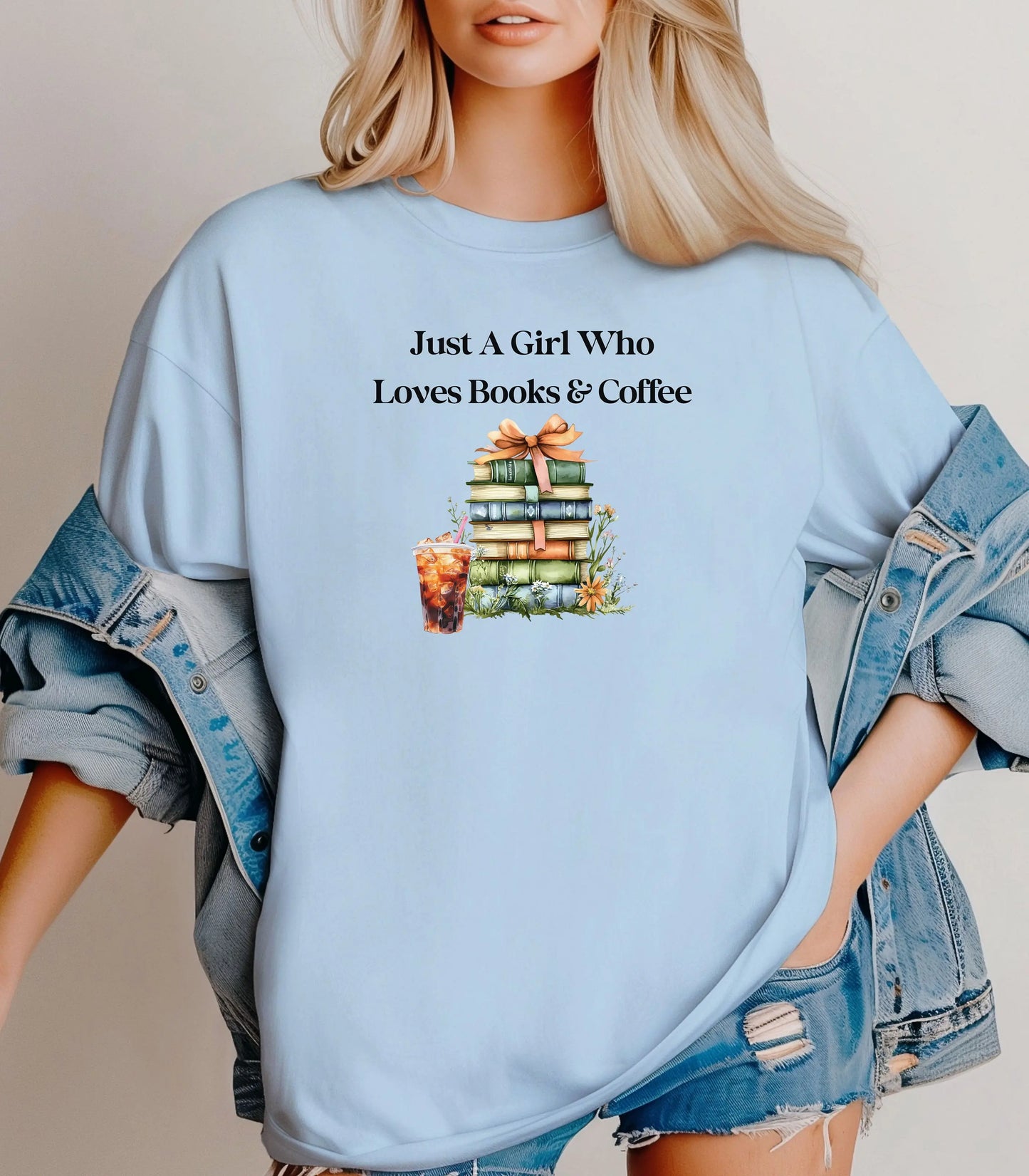Just A Girl Who Loves Books & Coffee , Reading Shirt, Book Lover Gift, Coffee Lover Gift, Librarian Shirt, Bookish Tee, Bookworm Tee Printify