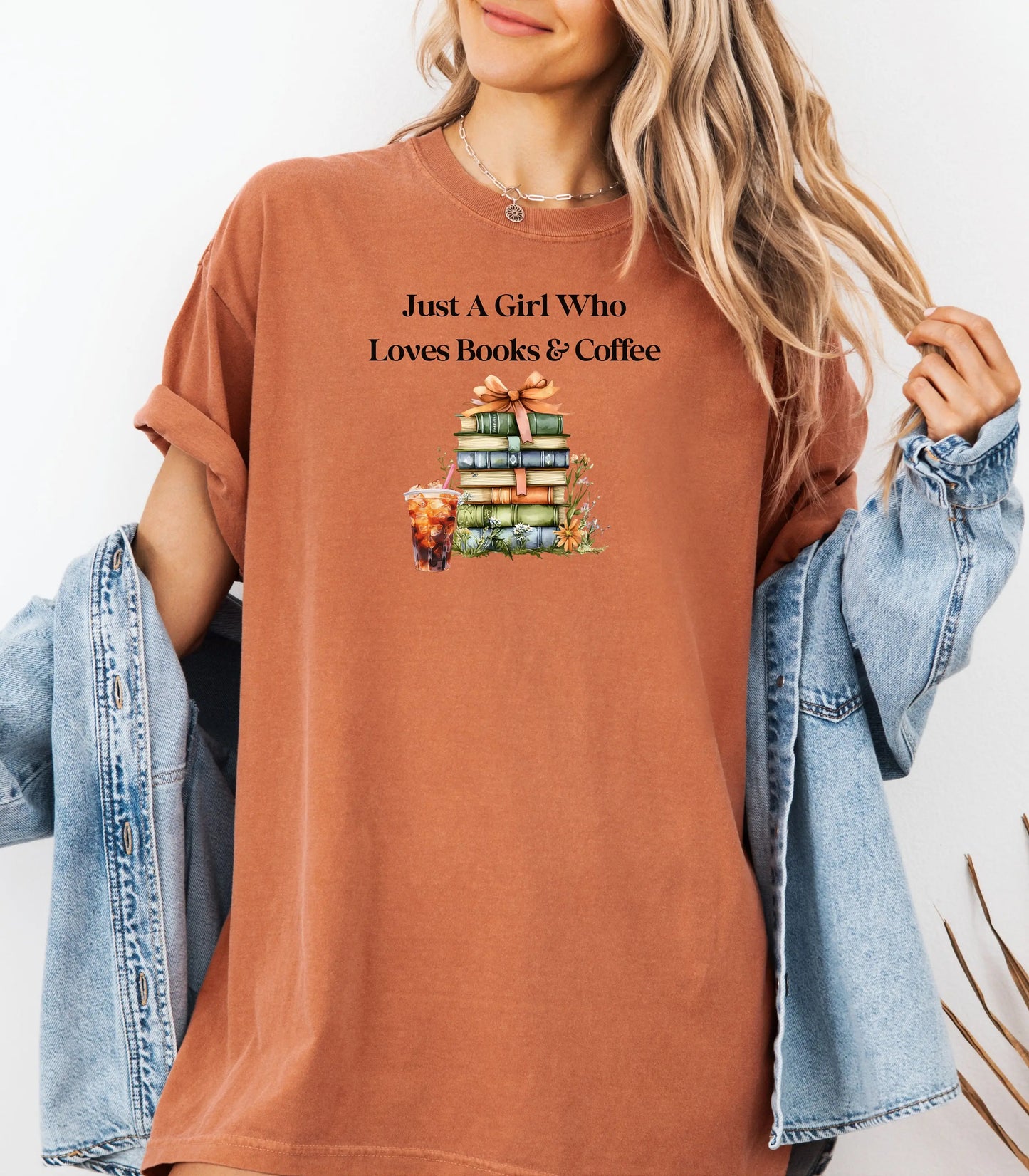 Just A Girl Who Loves Books & Coffee , Reading Shirt, Book Lover Gift, Coffee Lover Gift, Librarian Shirt, Bookish Tee, Bookworm Tee Printify