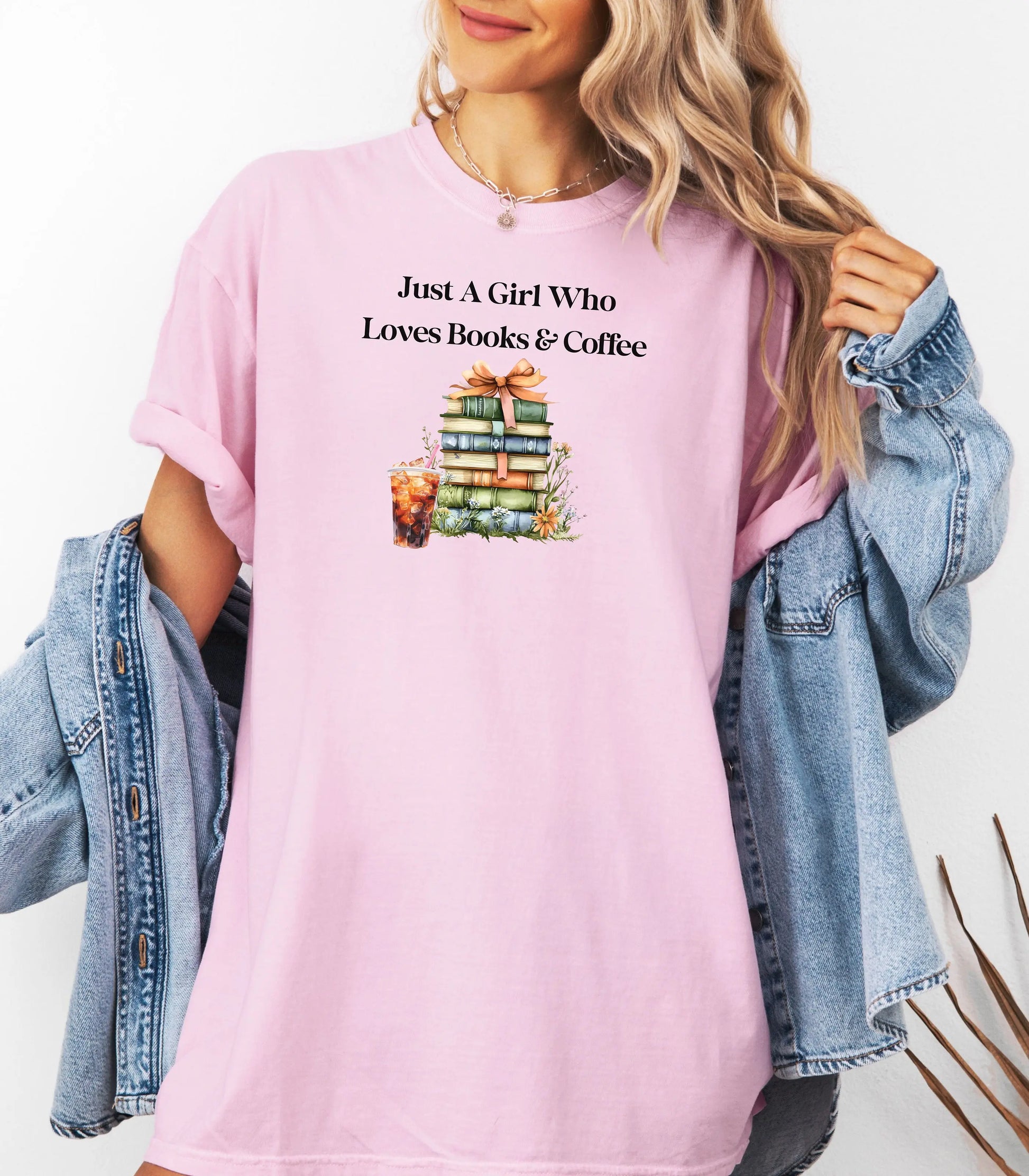Just A Girl Who Loves Books & Coffee , Reading Shirt, Book Lover Gift, Coffee Lover Gift, Librarian Shirt, Bookish Tee, Bookworm Tee Printify