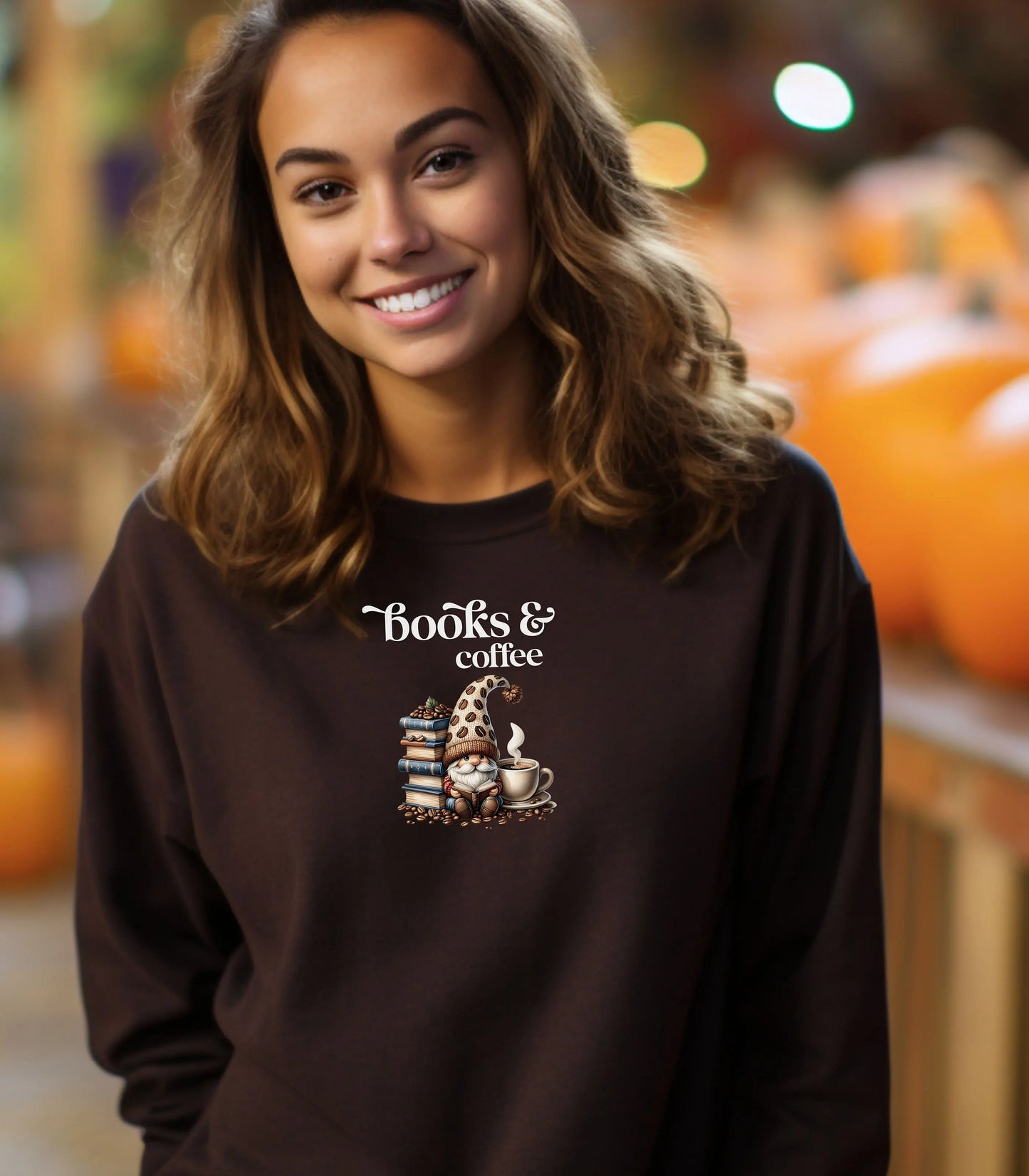 Cozy Book Lover's Sweatshirt, Books & Coffee Sweatshirt, Gift for Readers, Coffee Lover Gift, Teacher Gift, Bookworm Sweatshirt, Gnome Lover Wildwood Mountain Coffee Co