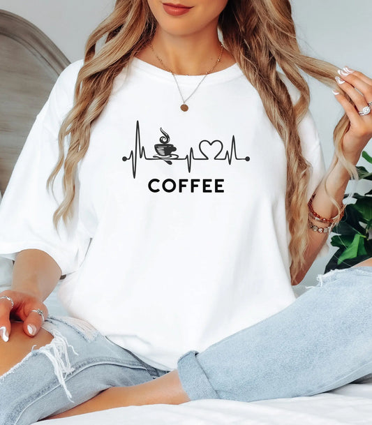 Coffee Heartbeat TShirt,  Coffee Lover Gift, Coffee Addiction Tee, Gift for Coffee Drinkers, Coffee Shirt Wildwood Mountain Coffee Co