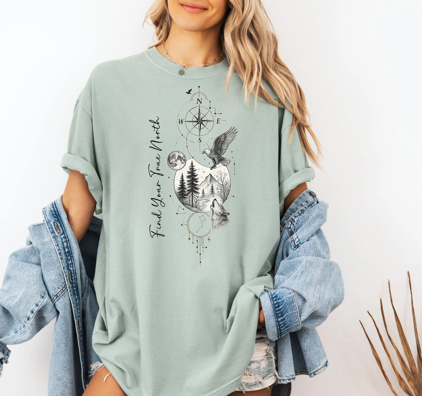 Find Your True North T-Shirt, Adventure Spirit T-Shirt, Explore Nature, Boho Style, Outdoor Apparel, Wilderness Compass Wolf Tee Wildwood Mountain Coffee Co