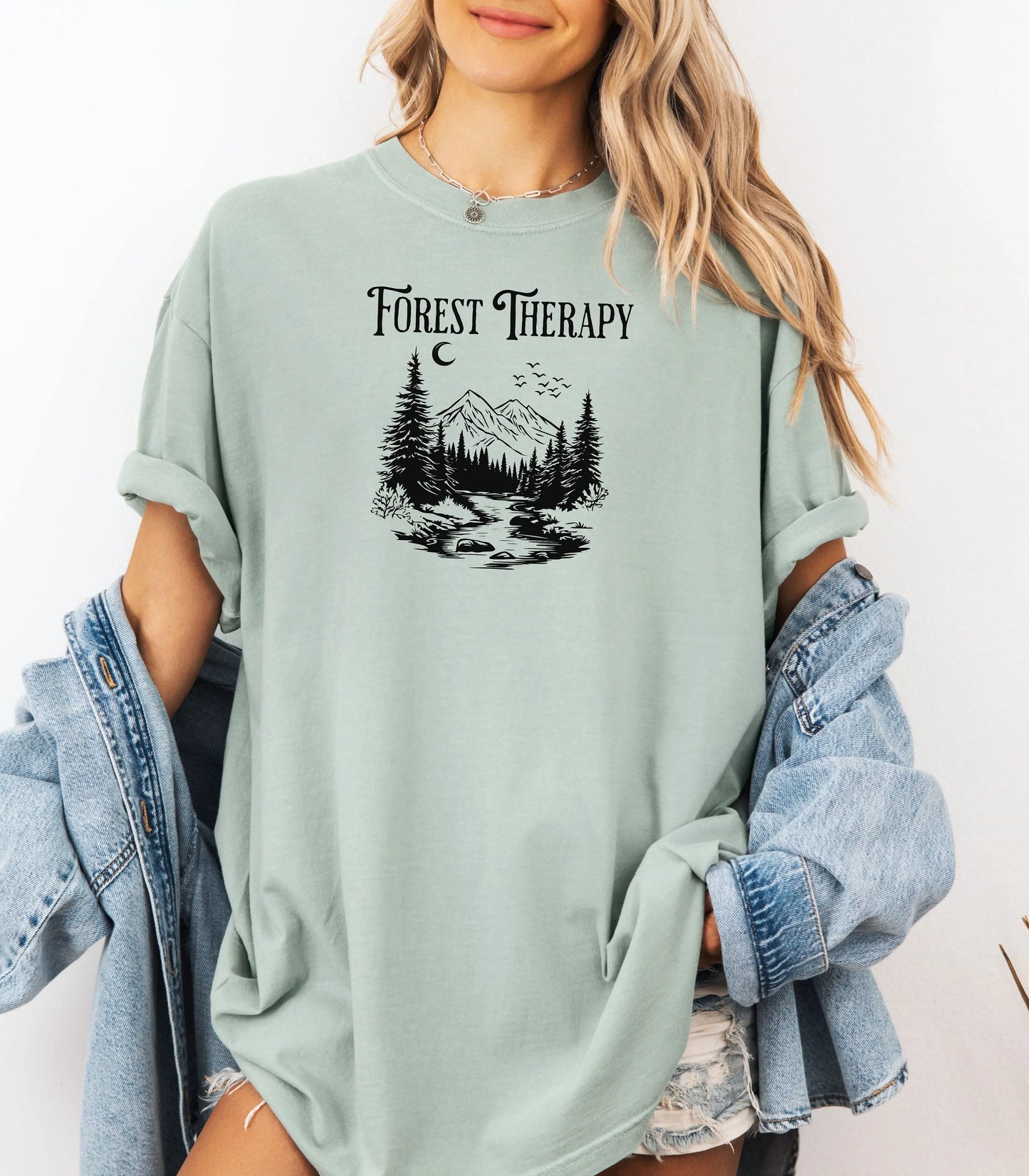 Forest Therapy T-Shirt, Nature Escape Mountain & River Graphic Tee Printify