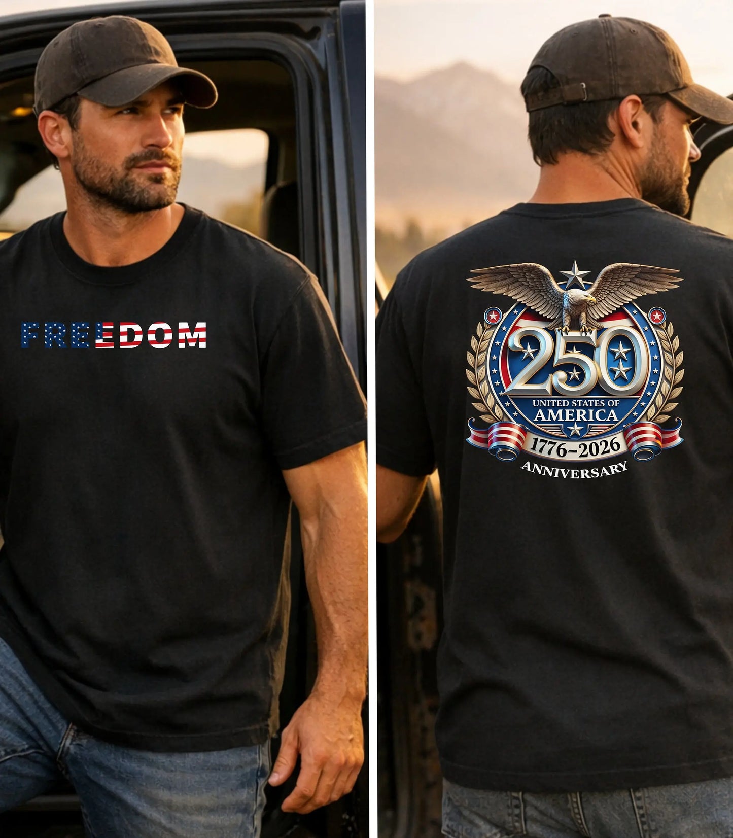 Freedom America 250 T-Shirt, Patriotic Eagle 1776-2026 USA Anniversary Shirt Wildwood Mountain Coffee Co