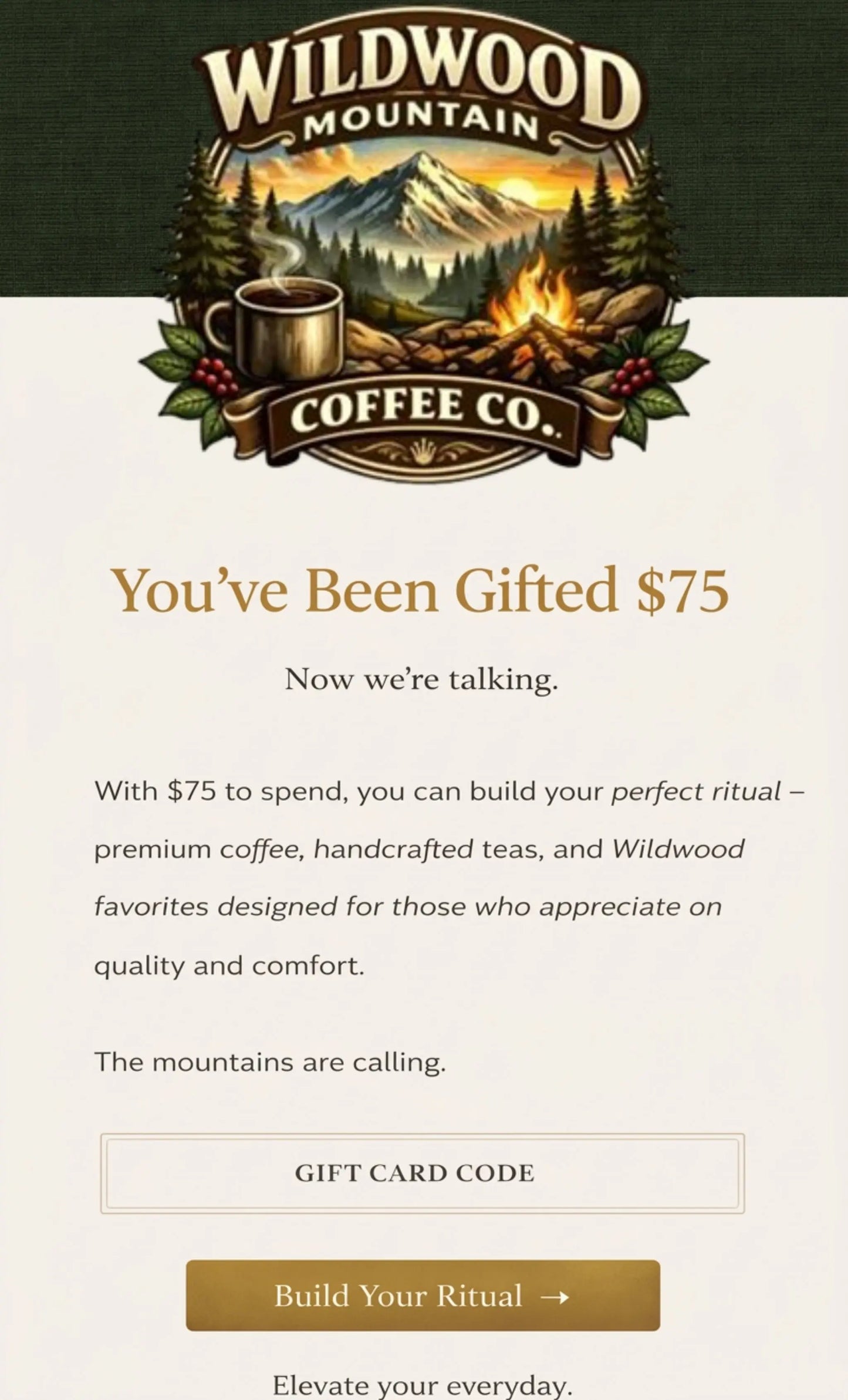 Wildwood Mountain Coffee Co Online Gift Card $75