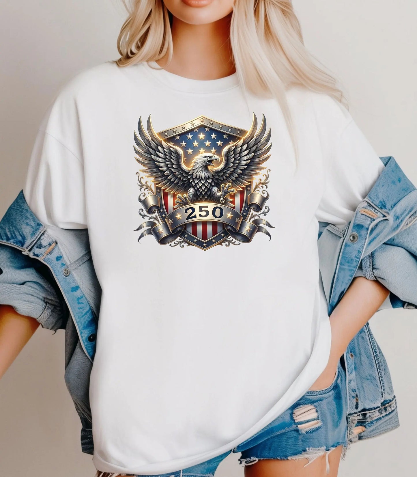 American Eagle Shield 250th T-Shirt, Patriotic Bald Eagle USA 250th Anniversary Shirt Wildwood Mountain Coffee Co