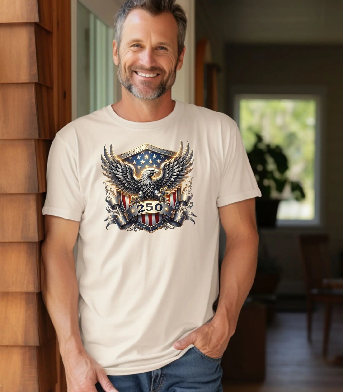 American Eagle Shield 250th T-Shirt, Patriotic Bald Eagle USA 250th Anniversary Shirt Wildwood Mountain Coffee Co