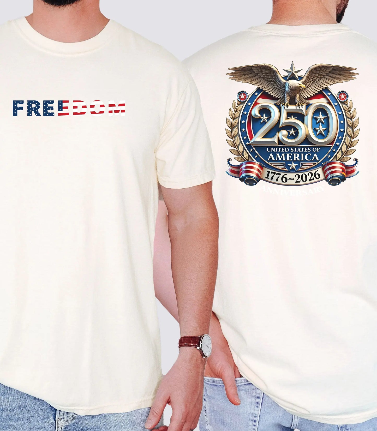 Freedom America 250 T-Shirt, Patriotic Eagle 1776-2026 USA Anniversary Shirt Wildwood Mountain Coffee Co