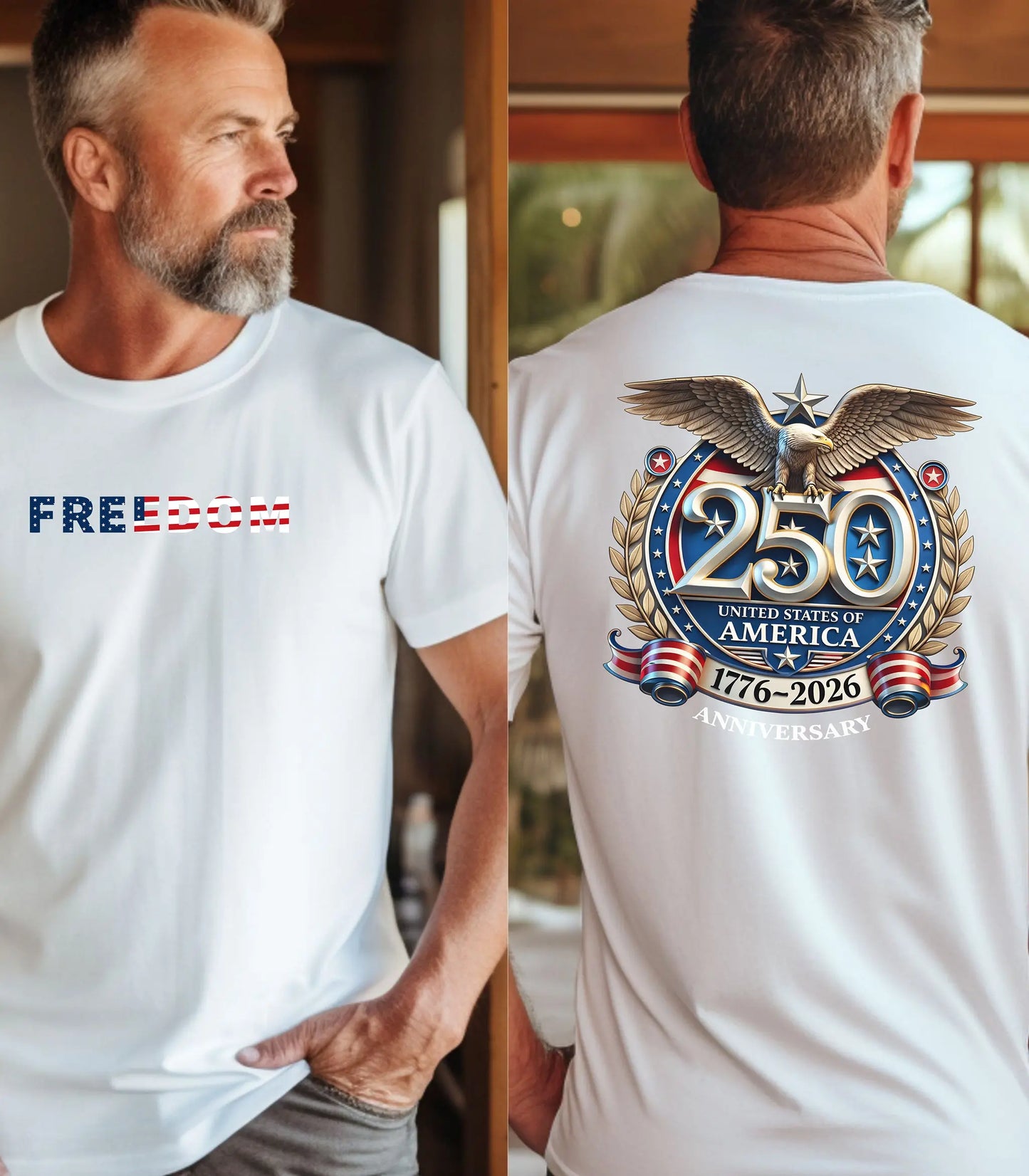 Freedom America 250 T-Shirt, Patriotic Eagle 1776-2026 USA Anniversary Shirt Wildwood Mountain Coffee Co