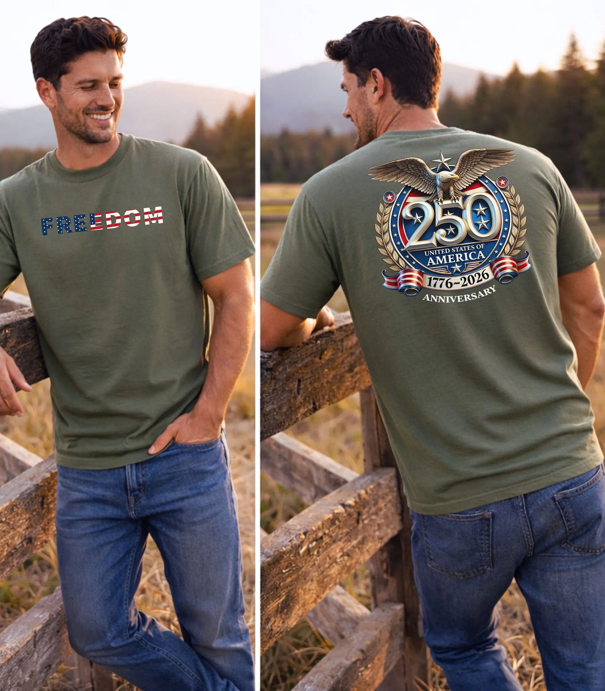 Freedom America 250 T-Shirt, Patriotic Eagle 1776-2026 USA Anniversary Shirt Wildwood Mountain Coffee Co
