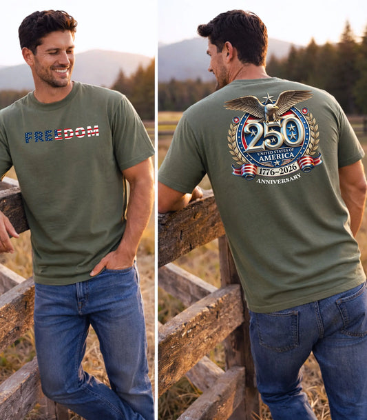 Freedom America 250 T-Shirt, Patriotic Eagle 1776-2026 USA Anniversary Shirt Wildwood Mountain Coffee Co