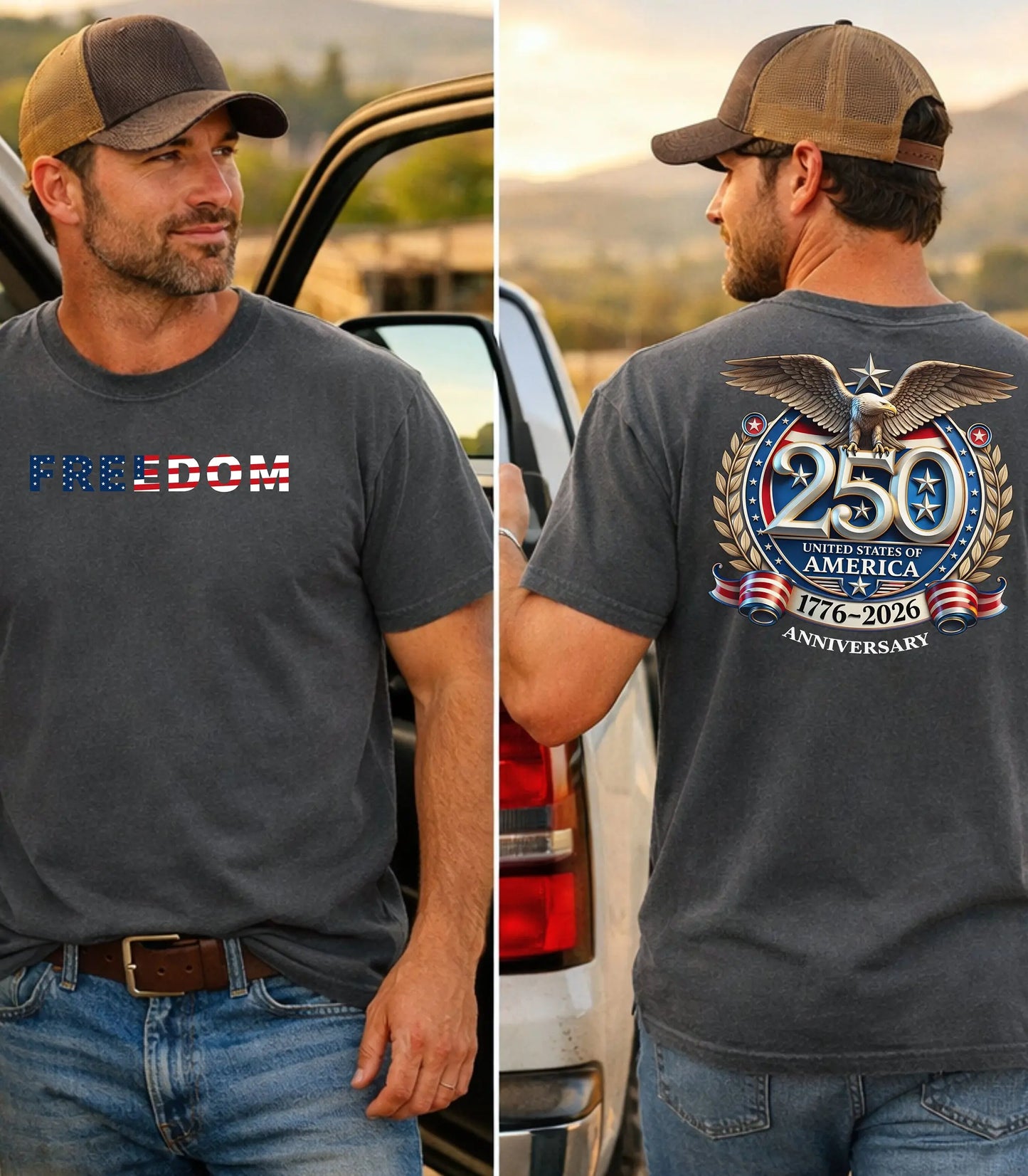 Freedom America 250 T-Shirt, Patriotic Eagle 1776-2026 USA Anniversary Shirt Wildwood Mountain Coffee Co