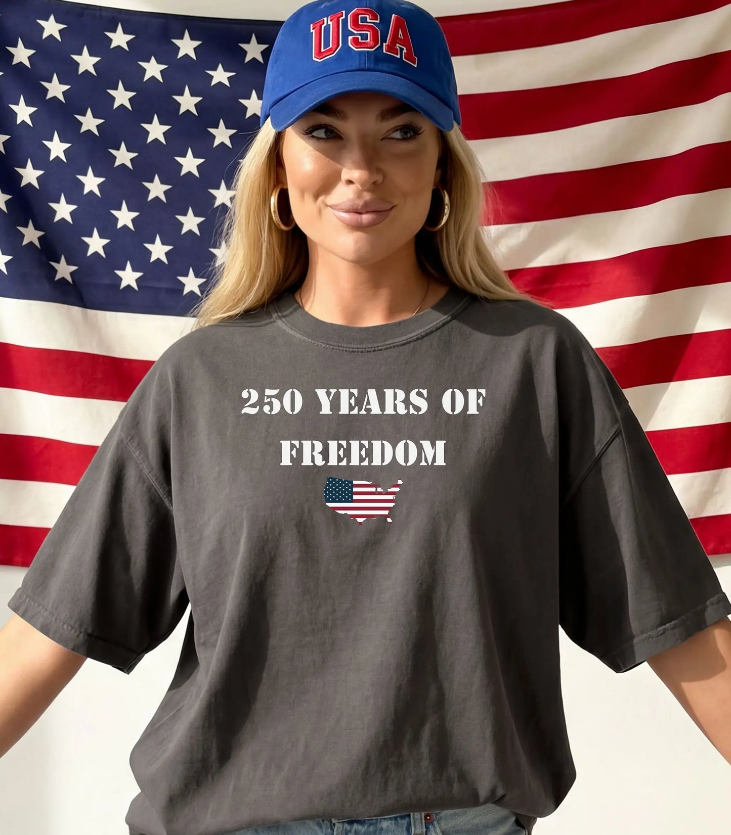 250 Years of Freedom T-shirt, USA flag map, patriotic anniversary Wildwood Mountain Coffee Co