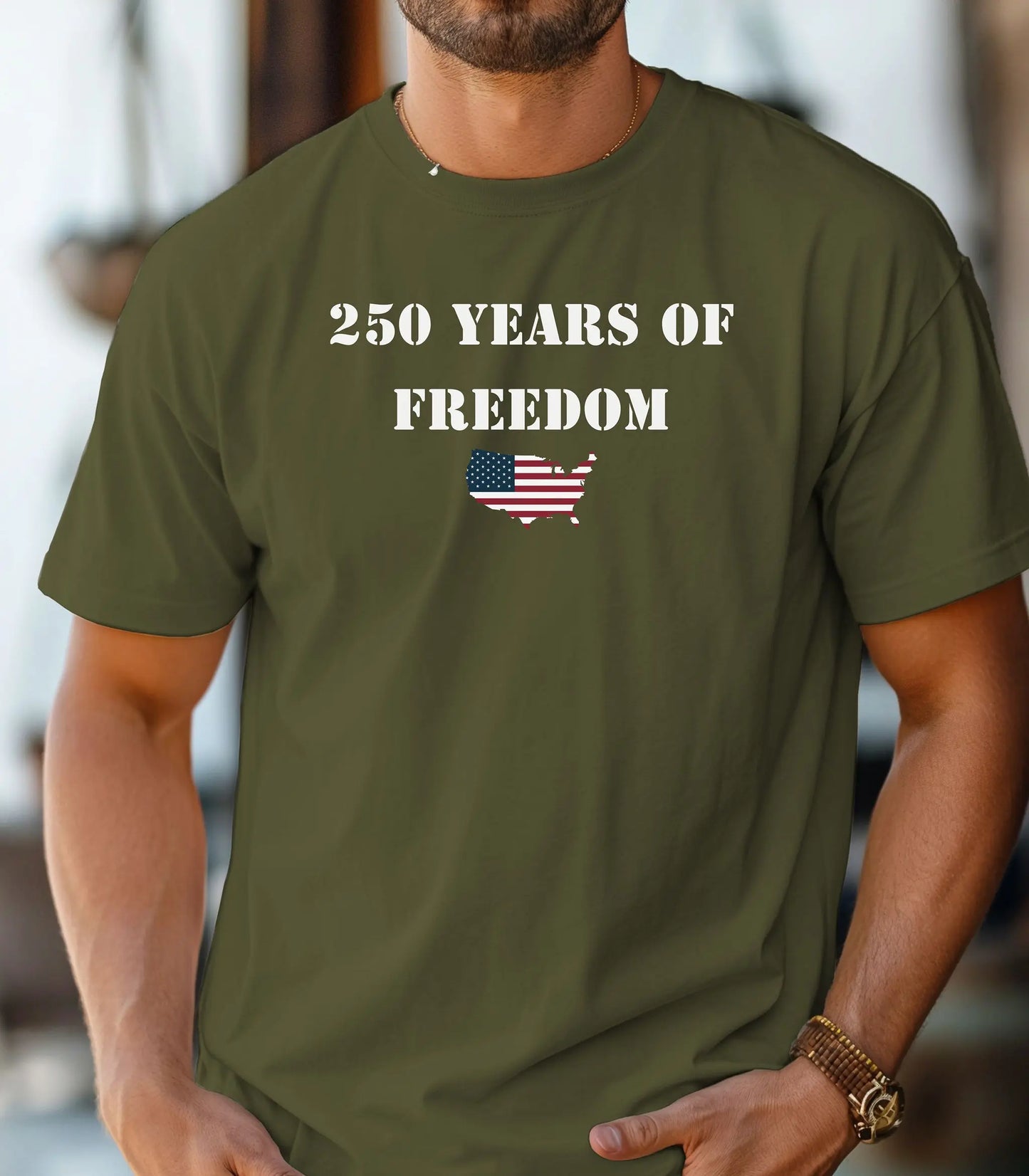 250 Years of Freedom T-shirt, USA flag map, patriotic anniversary Wildwood Mountain Coffee Co