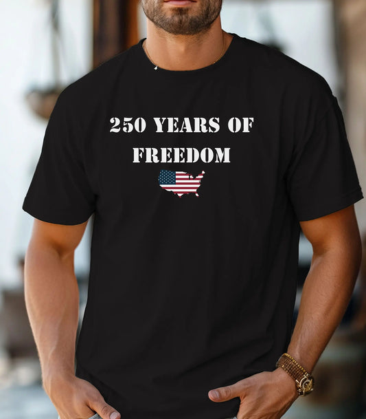 250 Years of Freedom T-shirt, USA flag map, patriotic anniversary Wildwood Mountain Coffee Co