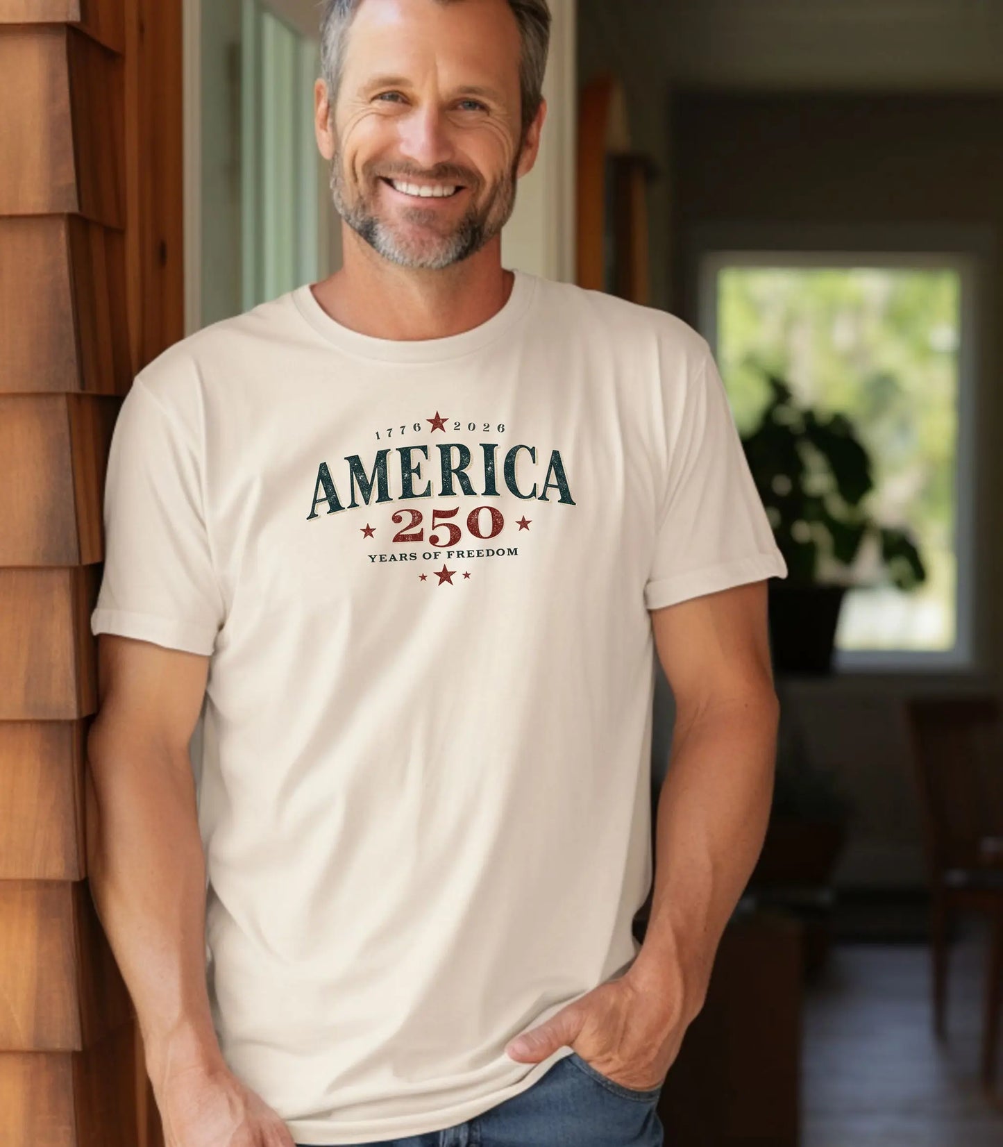 America 250 vintage patriotic logo T-shirt, Independence Anniversary Tee Wildwood Mountain Coffee Co