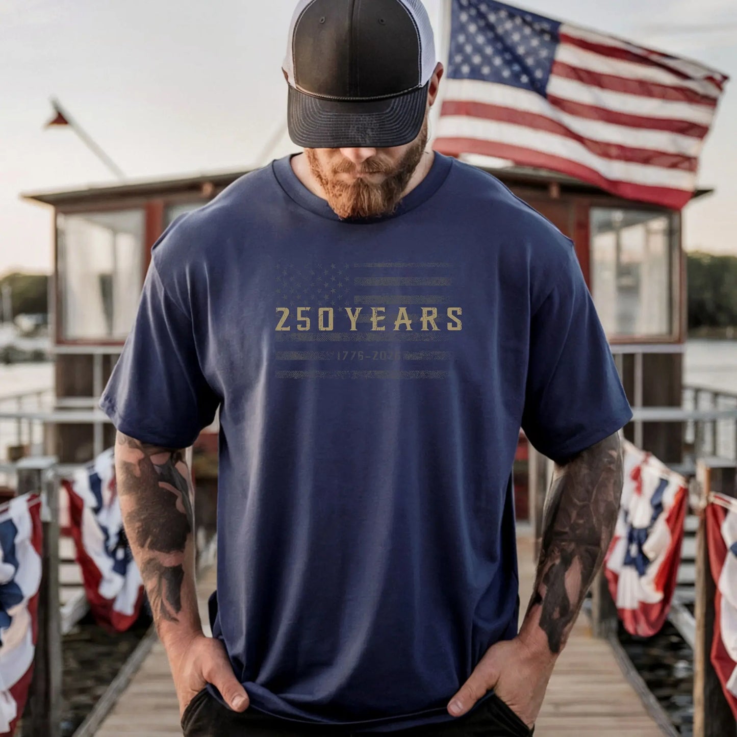 250 Years Flag Graphic T-Shirt | Distressed American Flag, Anniversary Tee Wildwood Mountain Coffee Co