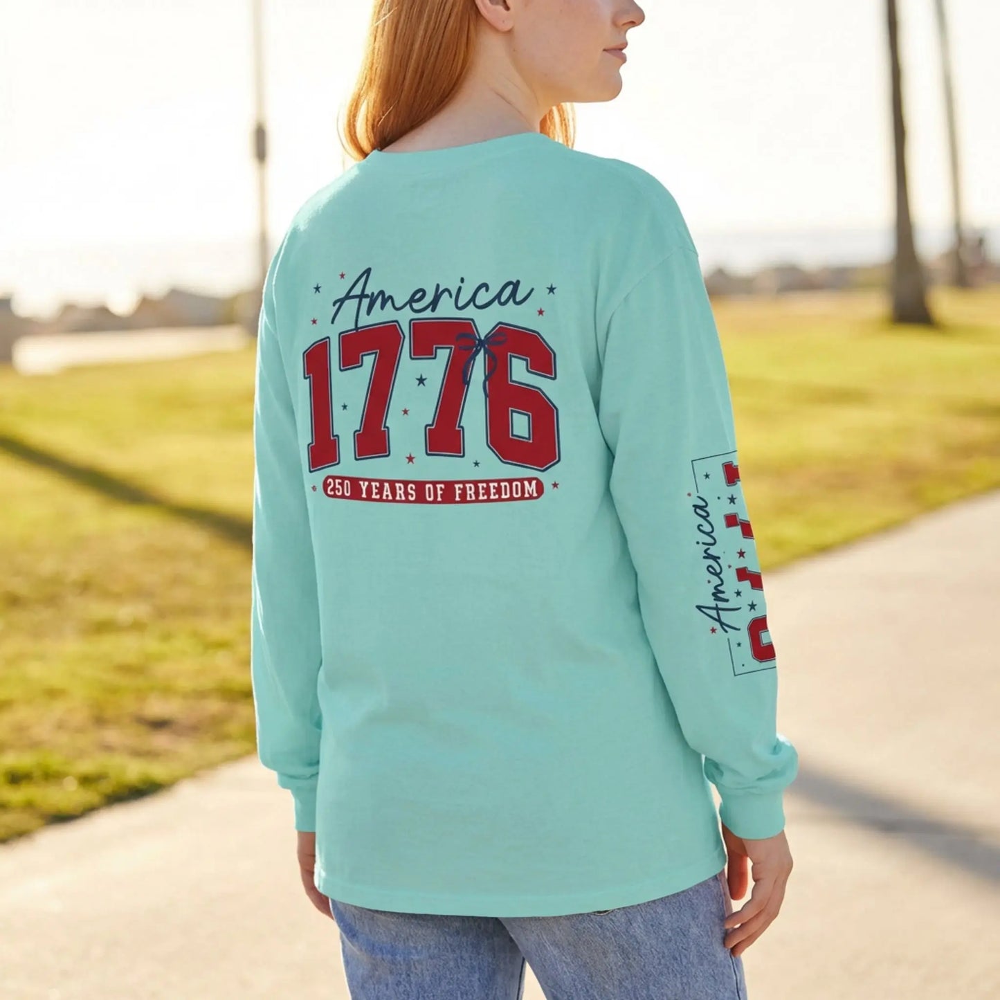 America 1776 Long Sleeve Shirt, 250 Years of Freedom Patriotic Tee Wildwood Mountain Coffee Co