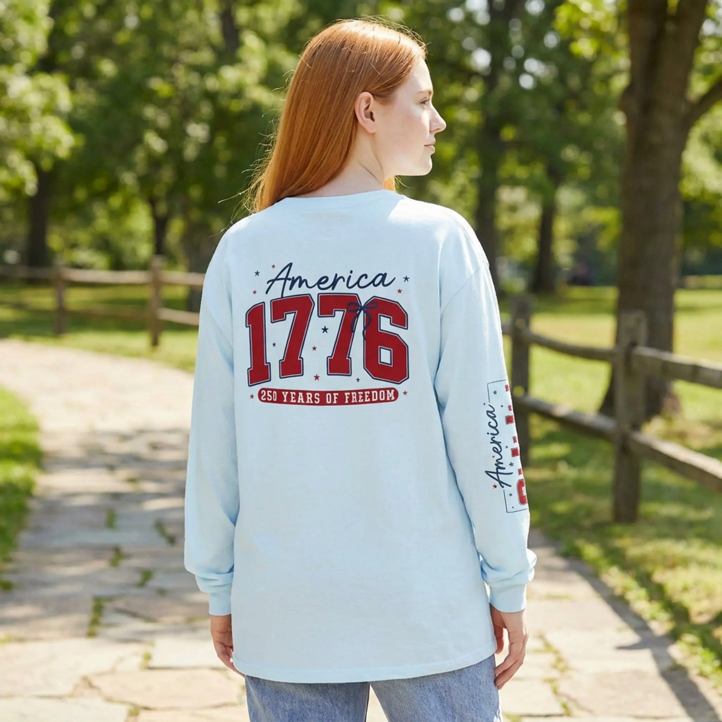 America 1776 Long Sleeve Shirt, 250 Years of Freedom Patriotic Tee Wildwood Mountain Coffee Co