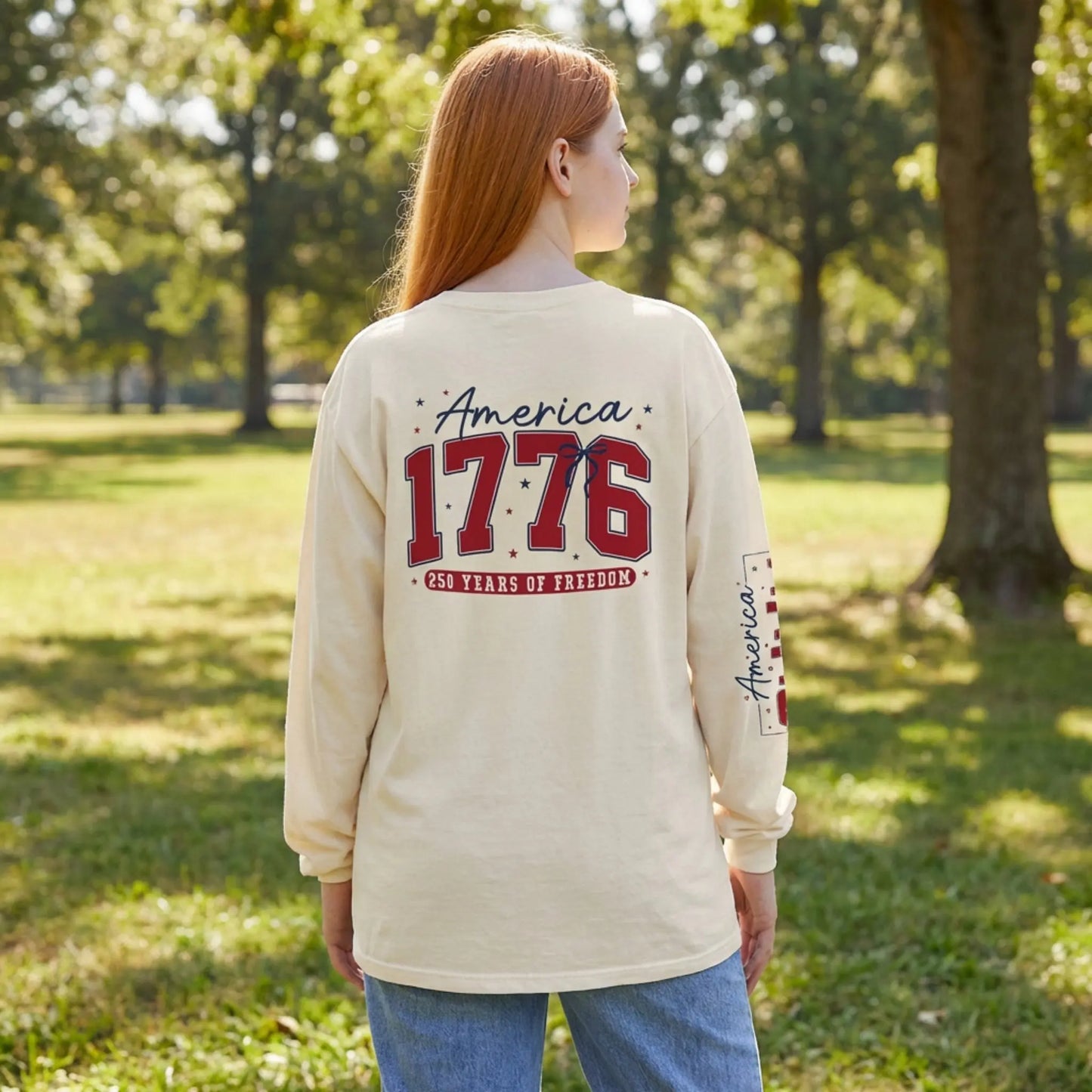 America 1776 Long Sleeve Shirt, 250 Years of Freedom Patriotic Tee Wildwood Mountain Coffee Co