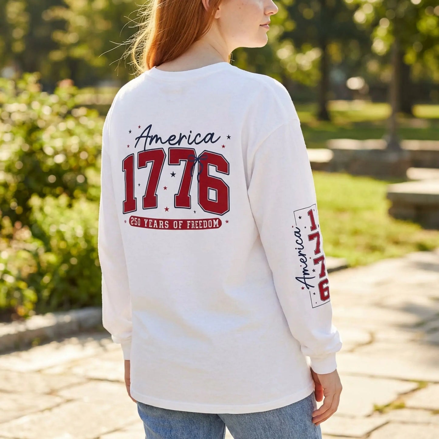 America 1776 Long Sleeve Shirt, 250 Years of Freedom Patriotic Tee Wildwood Mountain Coffee Co