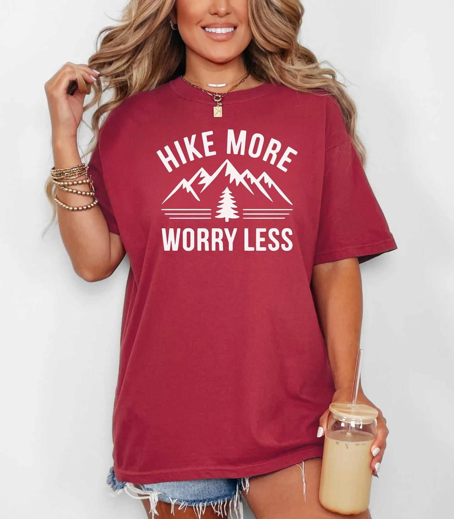 Hike More Worry Less T-Shirt, Mountain Adventure Graphic Tee Printify