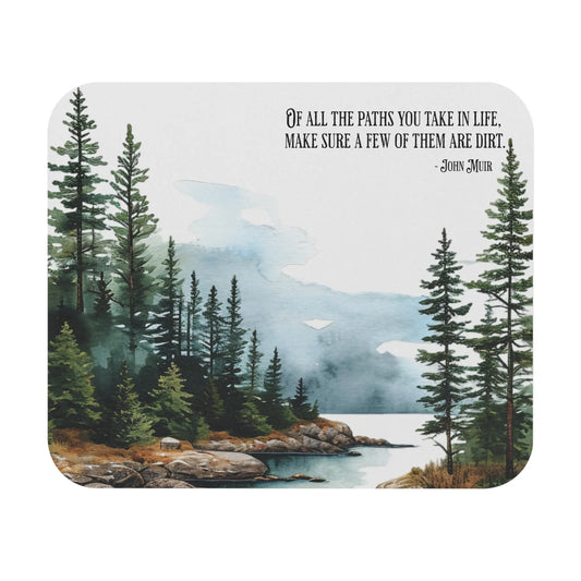 Coaster with nature scene and John Muir quote on a white background