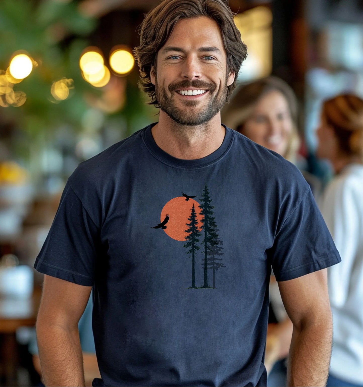 Sunset Pines & Soaring Eagles Wilderness T-Shirt Printify
