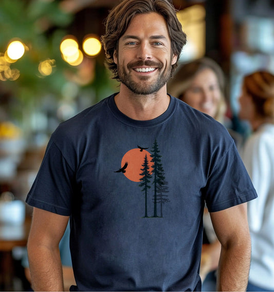 Sunset Pines & Soaring Eagles Wilderness T-Shirt Printify