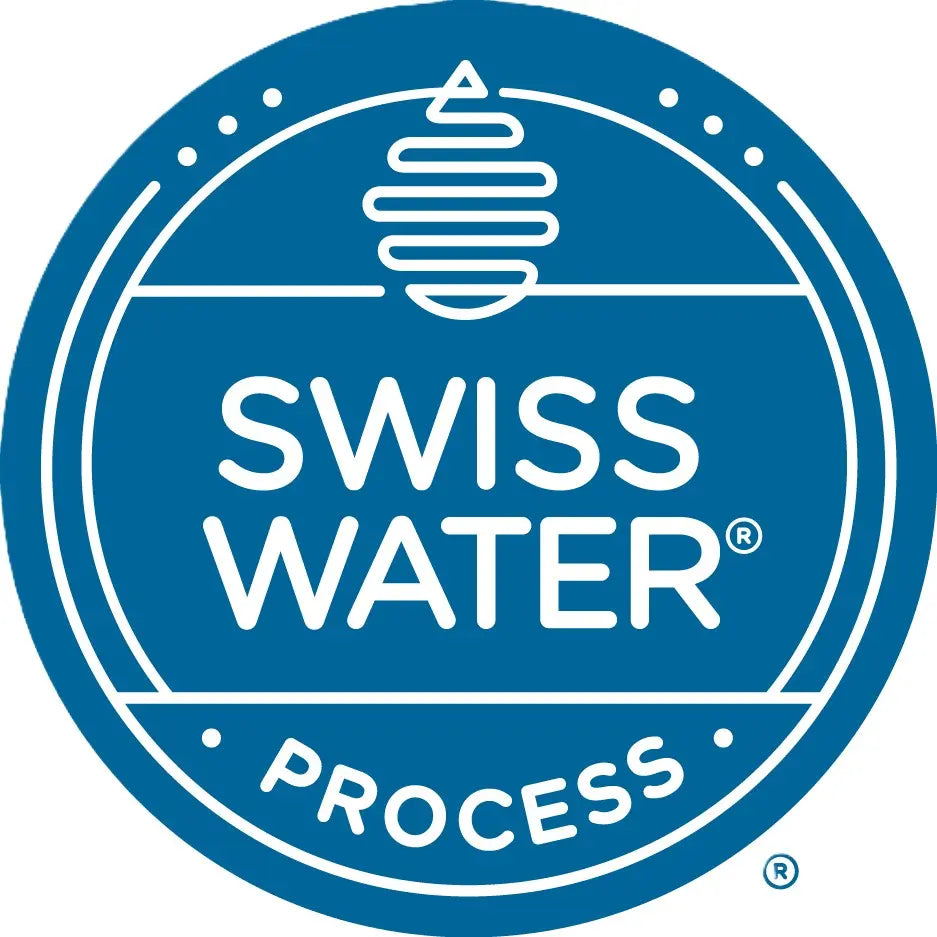 Swiss Water Process logo with blue circle and white text